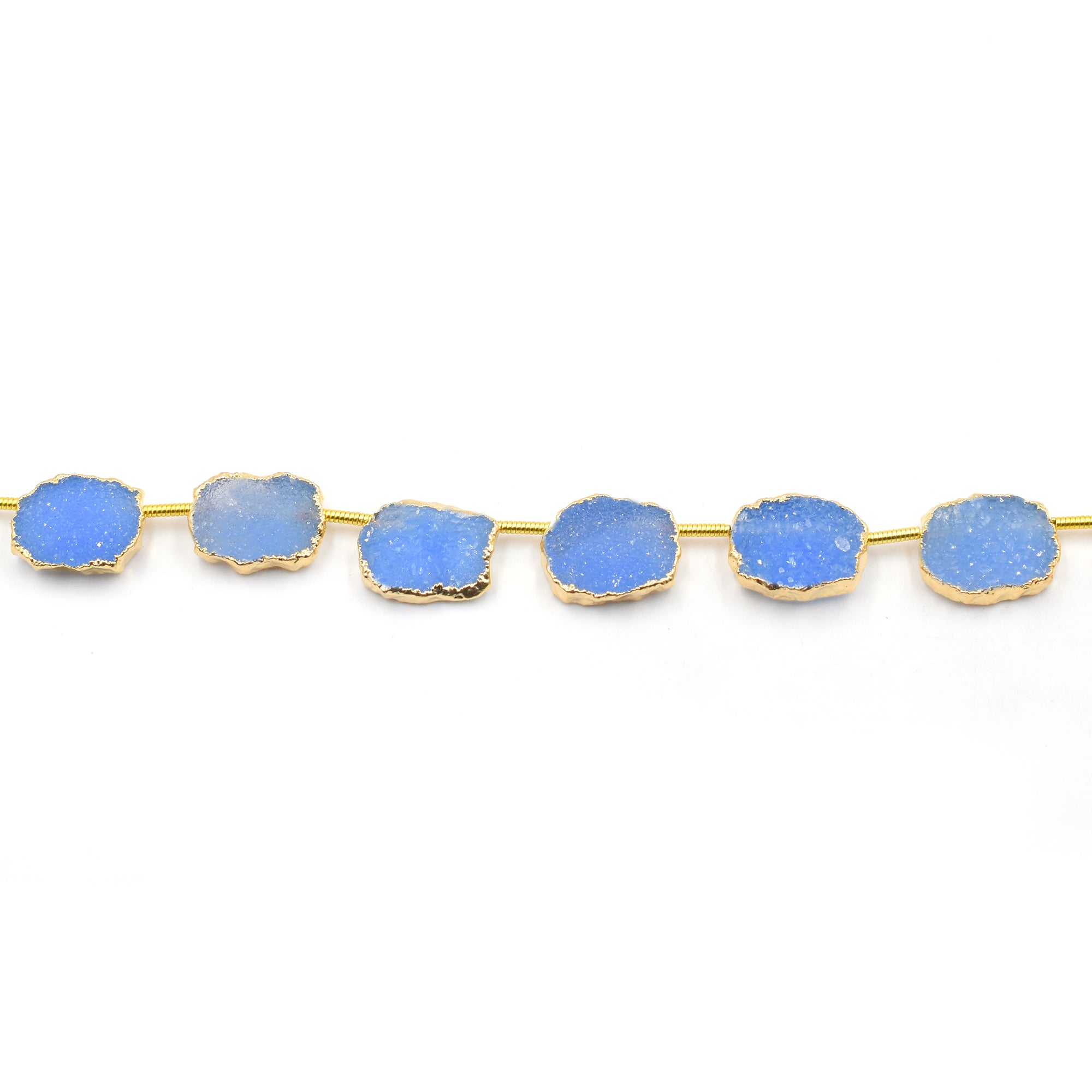 Blue Druzy 12X9 MM Rectangle Shape Side Drilled Gold Electroplated Strand