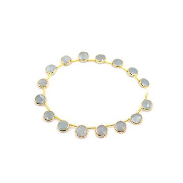 Aquamarine 7 MM Round Shape Side Drilled Gold Electroplated Strand