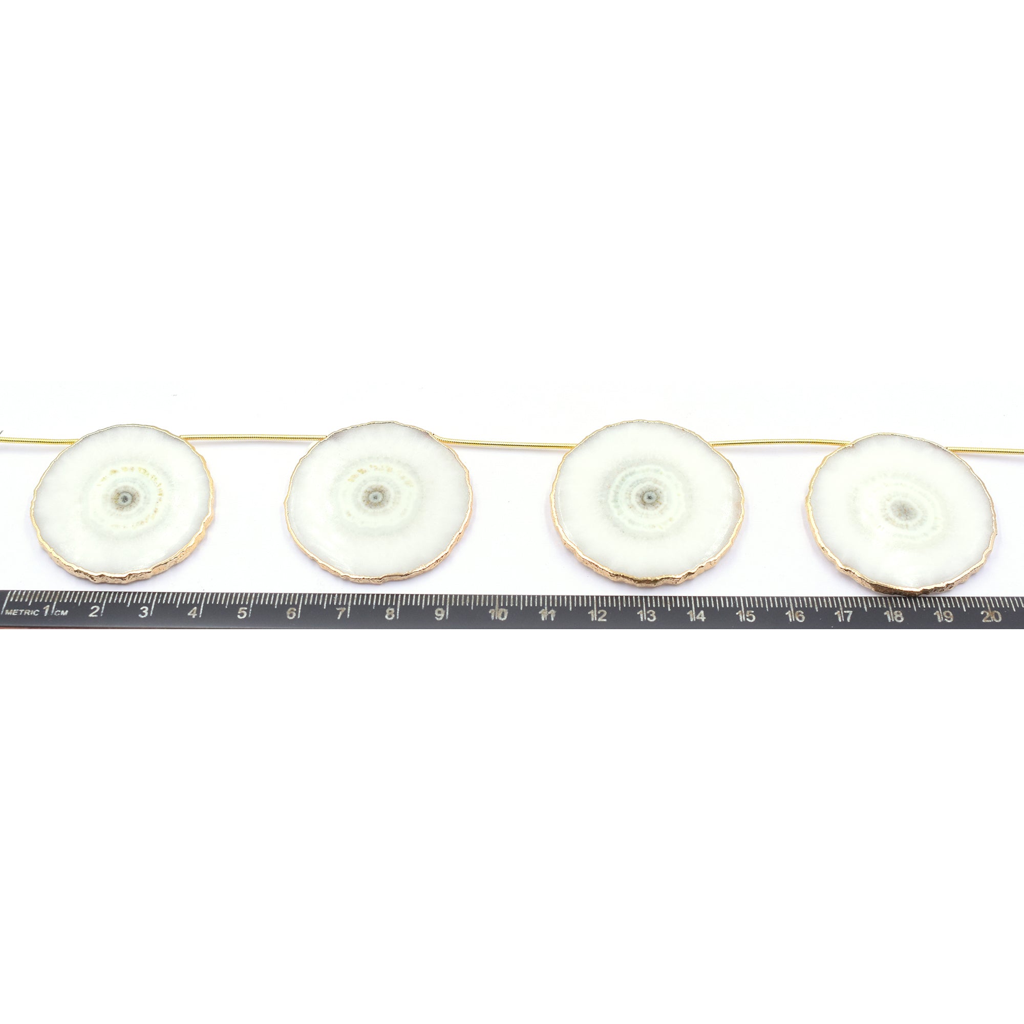 Solar Quartz Round Shape 40 MM Side Drilled Gold Electroplated Strand