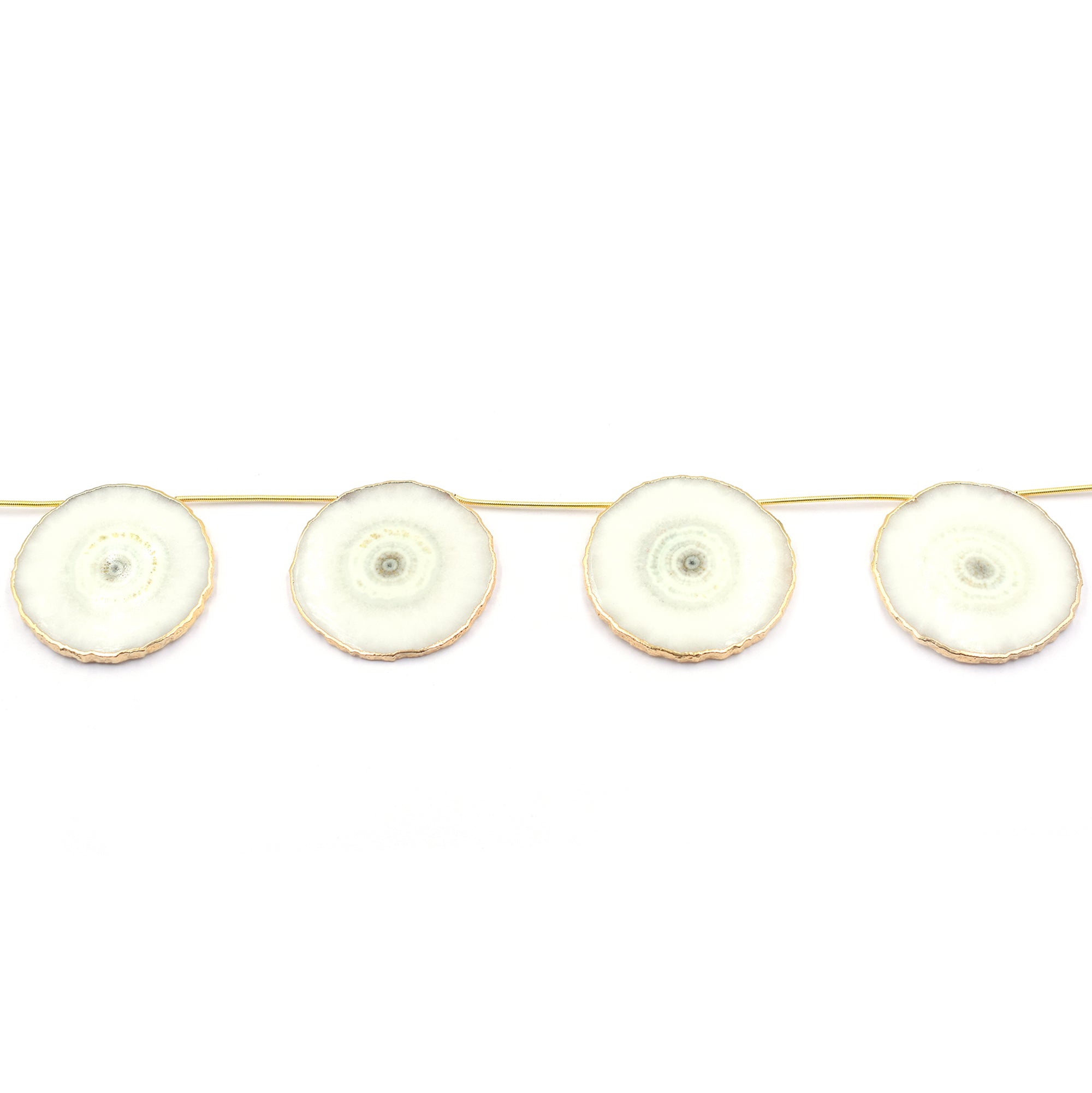 Solar Quartz Round Shape 40 MM Side Drilled Gold Electroplated Strand