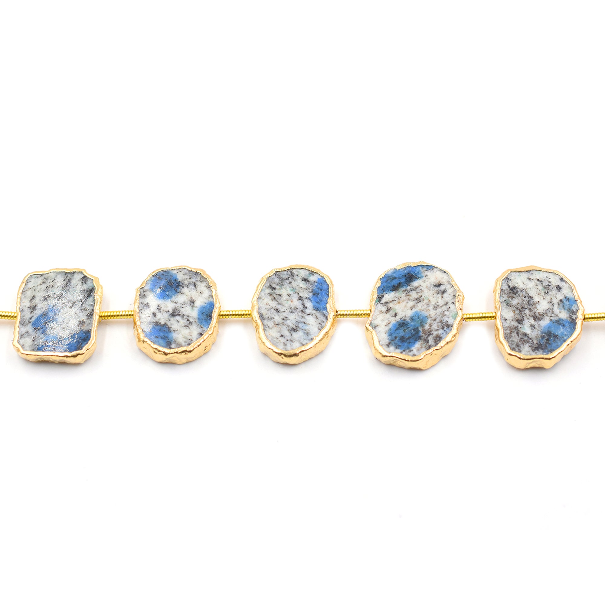 K2 Jasper Uneven Shape 15x13 MM Coin Drilled Gold Electroplated Strand