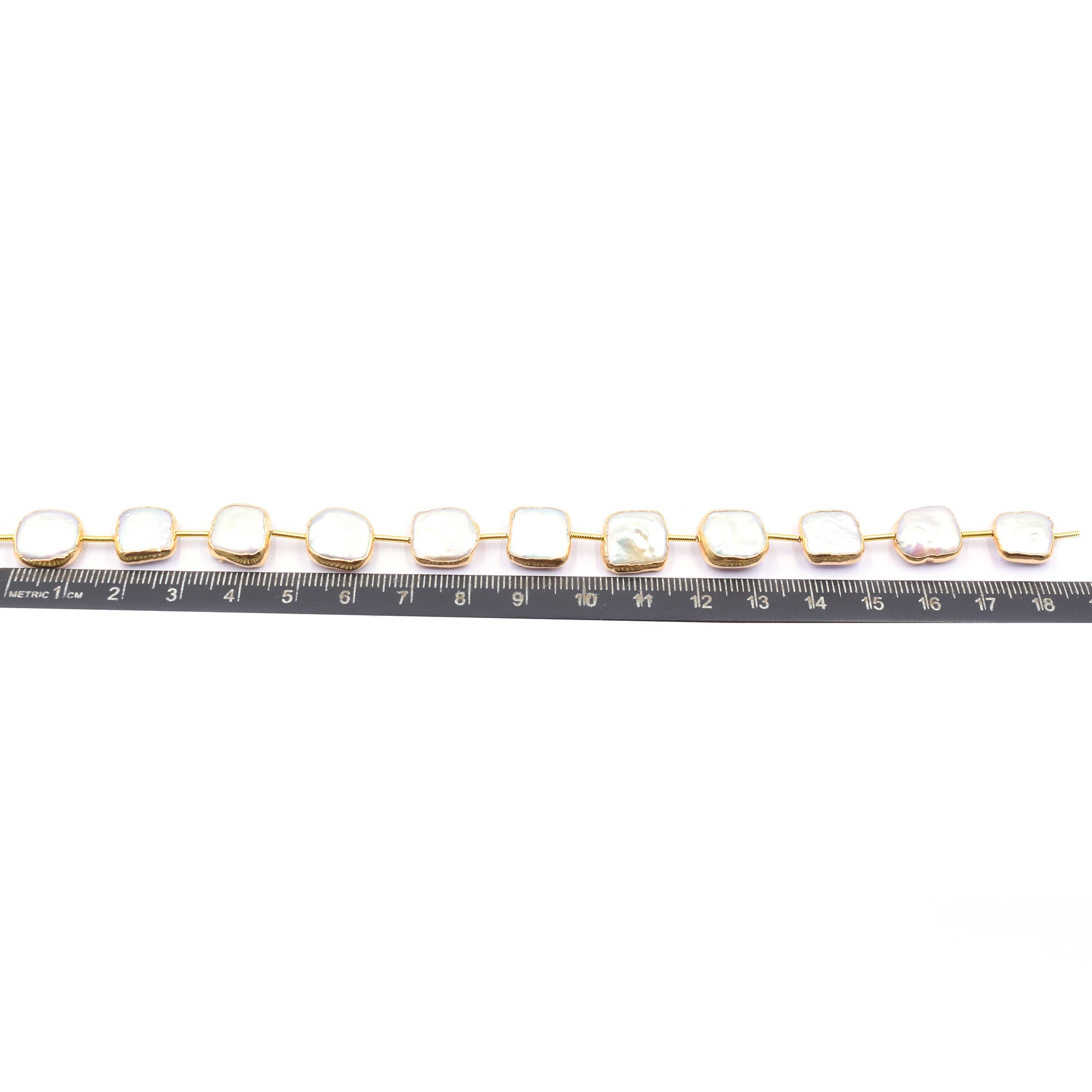 12 MM Pearl Square Shape 12 MM Straight Drilled Gold Electroplated Strand