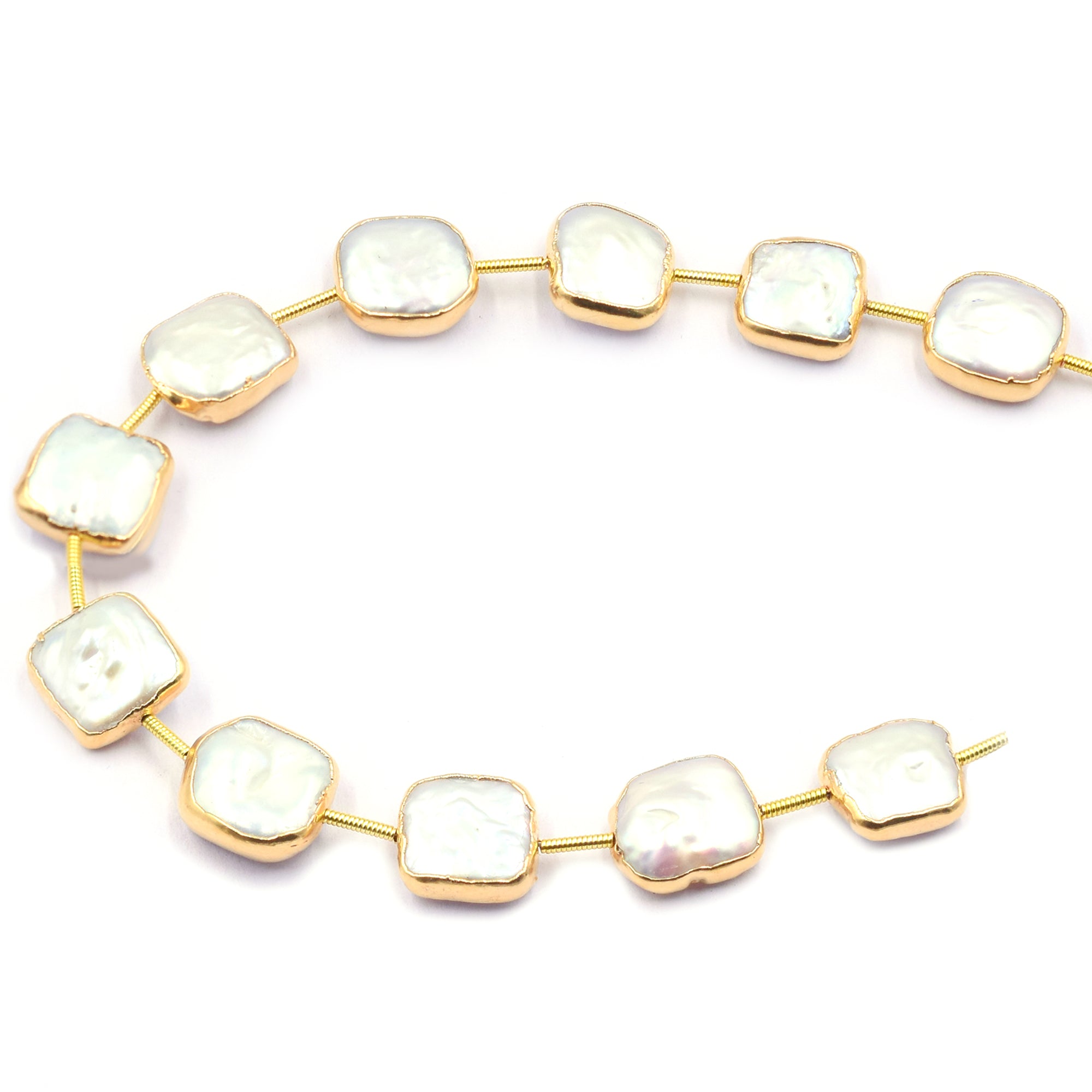 Pearl 12 MM Square Shape Straight Drilled Gold Electroplated Strand
