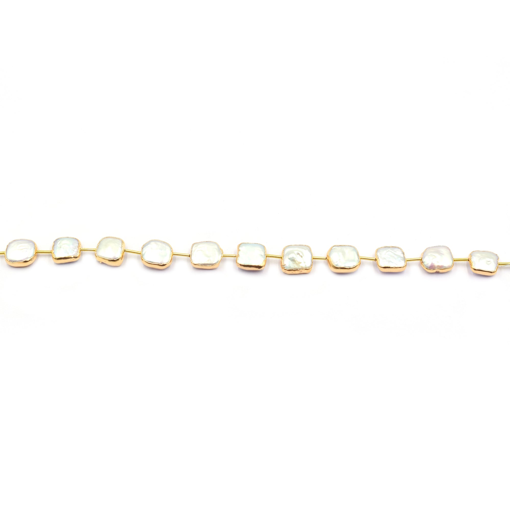 12 MM Pearl Square Shape 12 MM Straight Drilled Gold Electroplated Strand