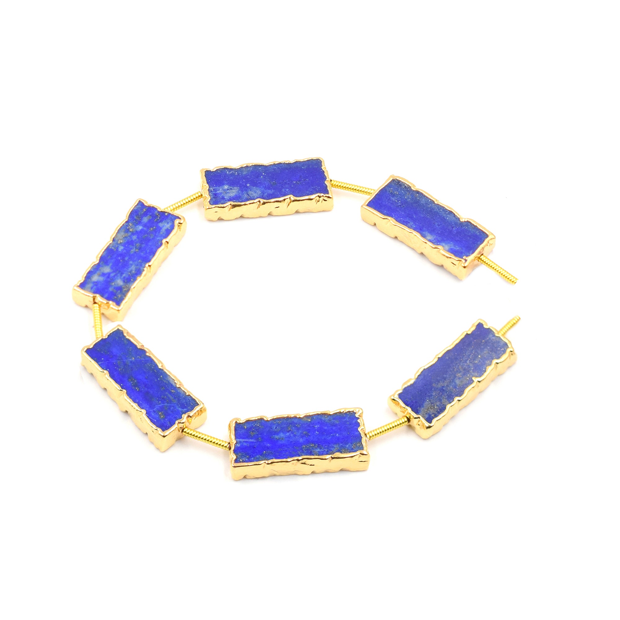Lapis Lazuli 20X7 MM Rectangle Shape Straight Drilled Gold Electroplated Strand