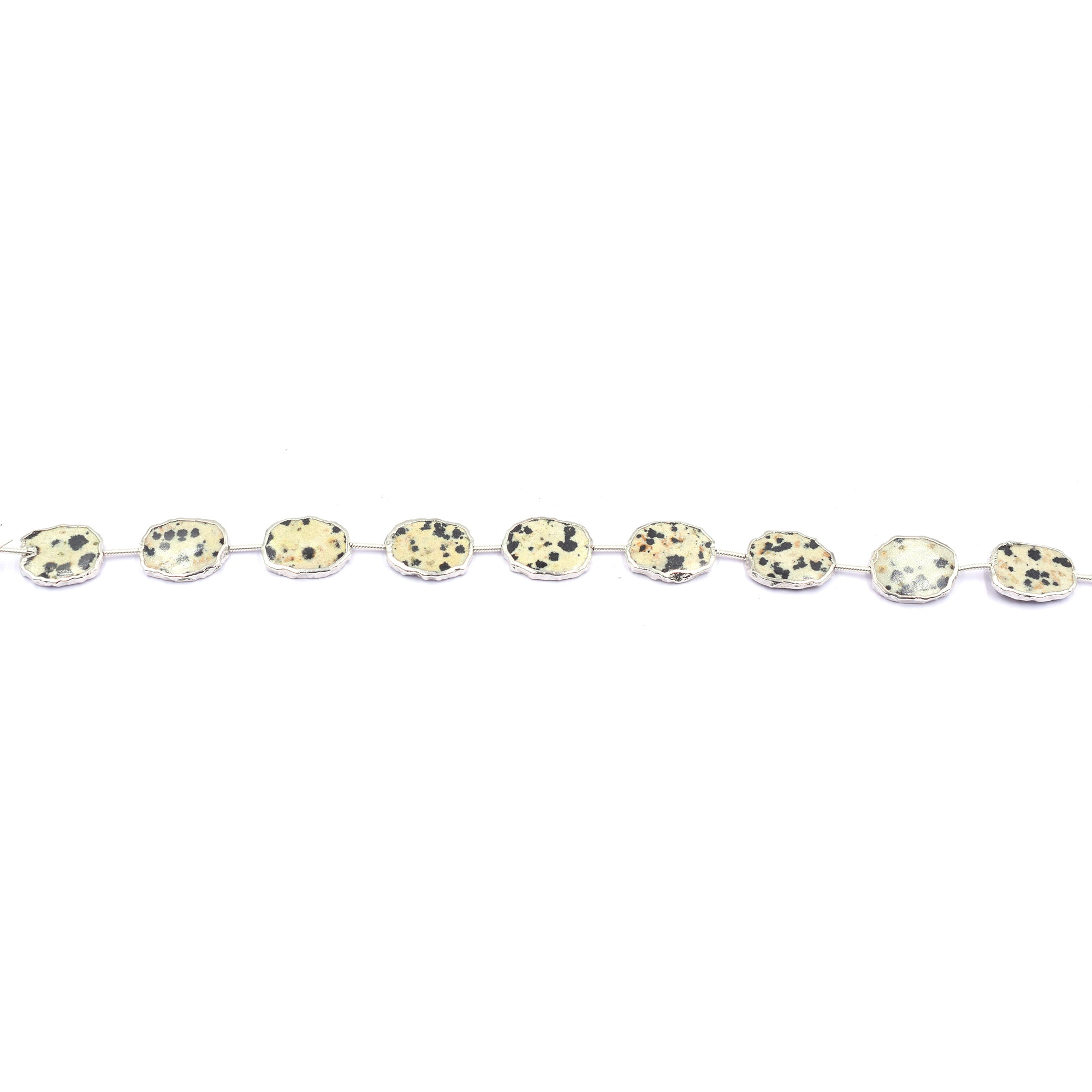 Dalmatian Jasper 16X12 MM Uneven Shape Straight Drilled Rhodium Electroplated Strand