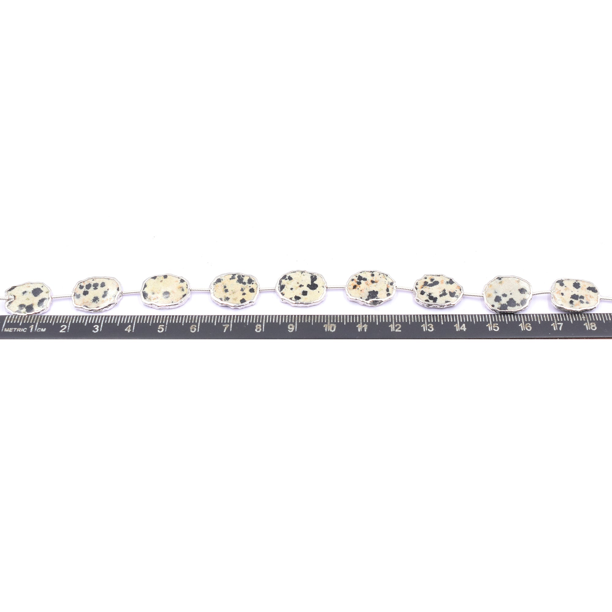 Dalmatian Jasper 16X12 MM Uneven Shape Straight Drilled Rhodium Electroplated Strand