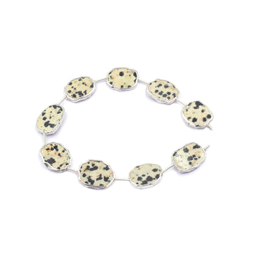 Dalmatian Jasper 16X12 MM Uneven Shape Straight Drilled Rhodium Electroplated Strand