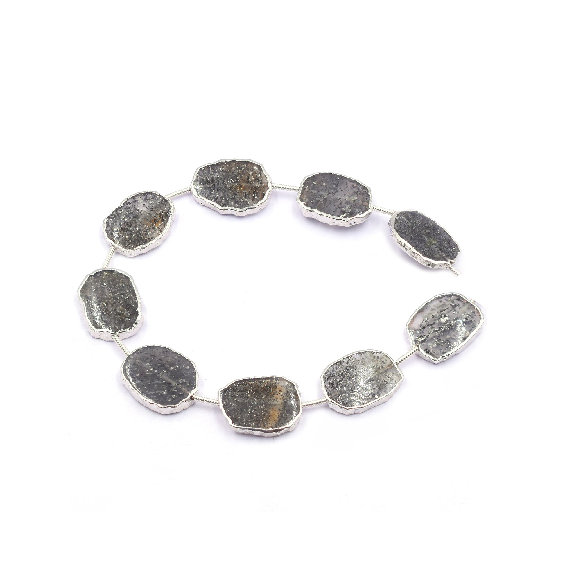 Black Sunstone 15X12 MM Uneven Shape Straight Drilled Rhodium Electroplated Strand