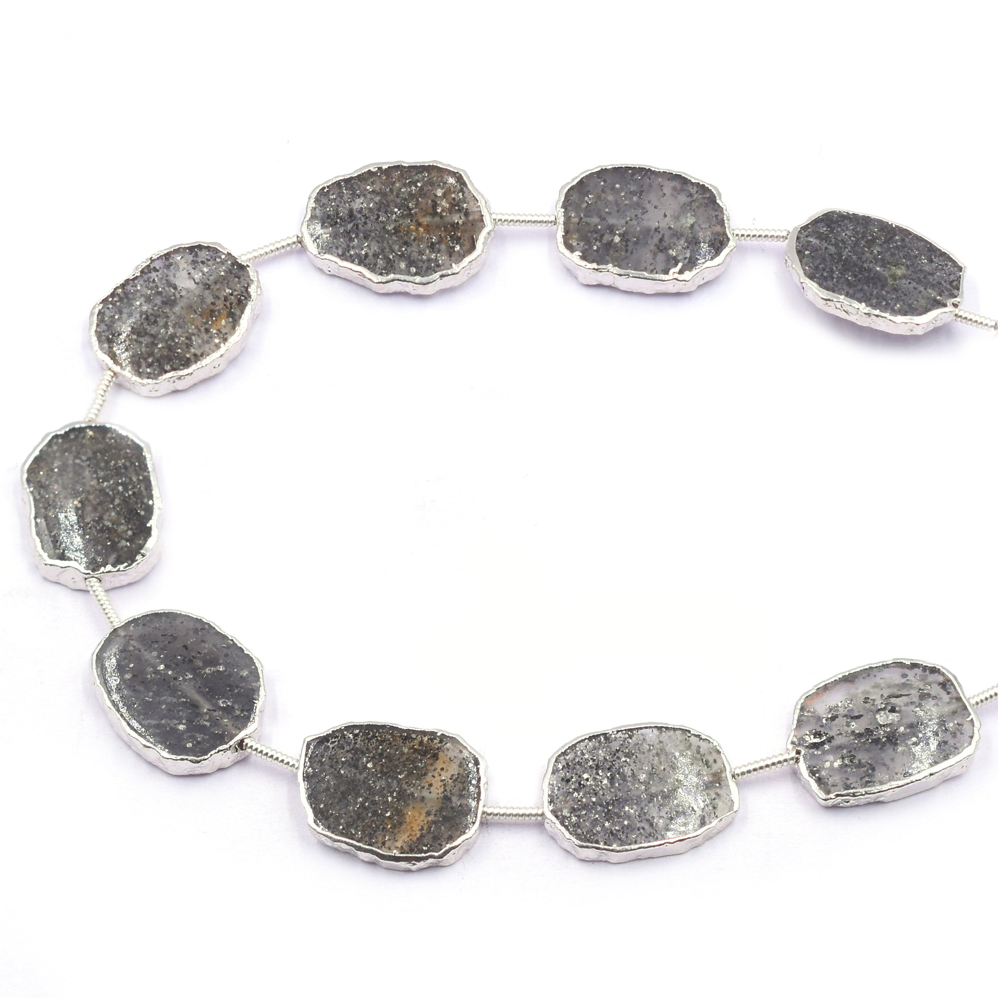 Black Sunstone Uneven Shape 15X12 MM Straight Drilled Silver Electroplated Strand