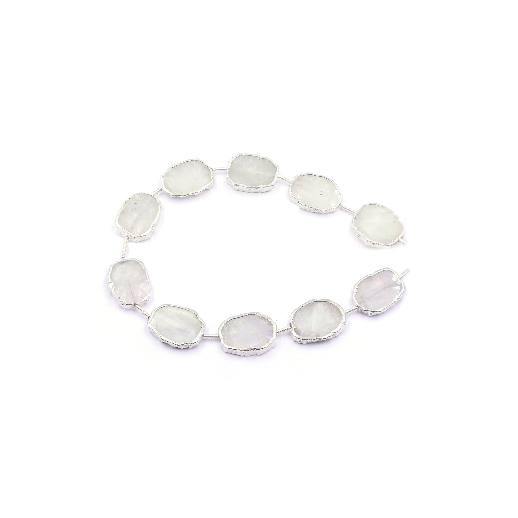 Rainbow Moonstone 15X12 MM Uneven Shape Straight Drilled Rhodium Electroplated Strand