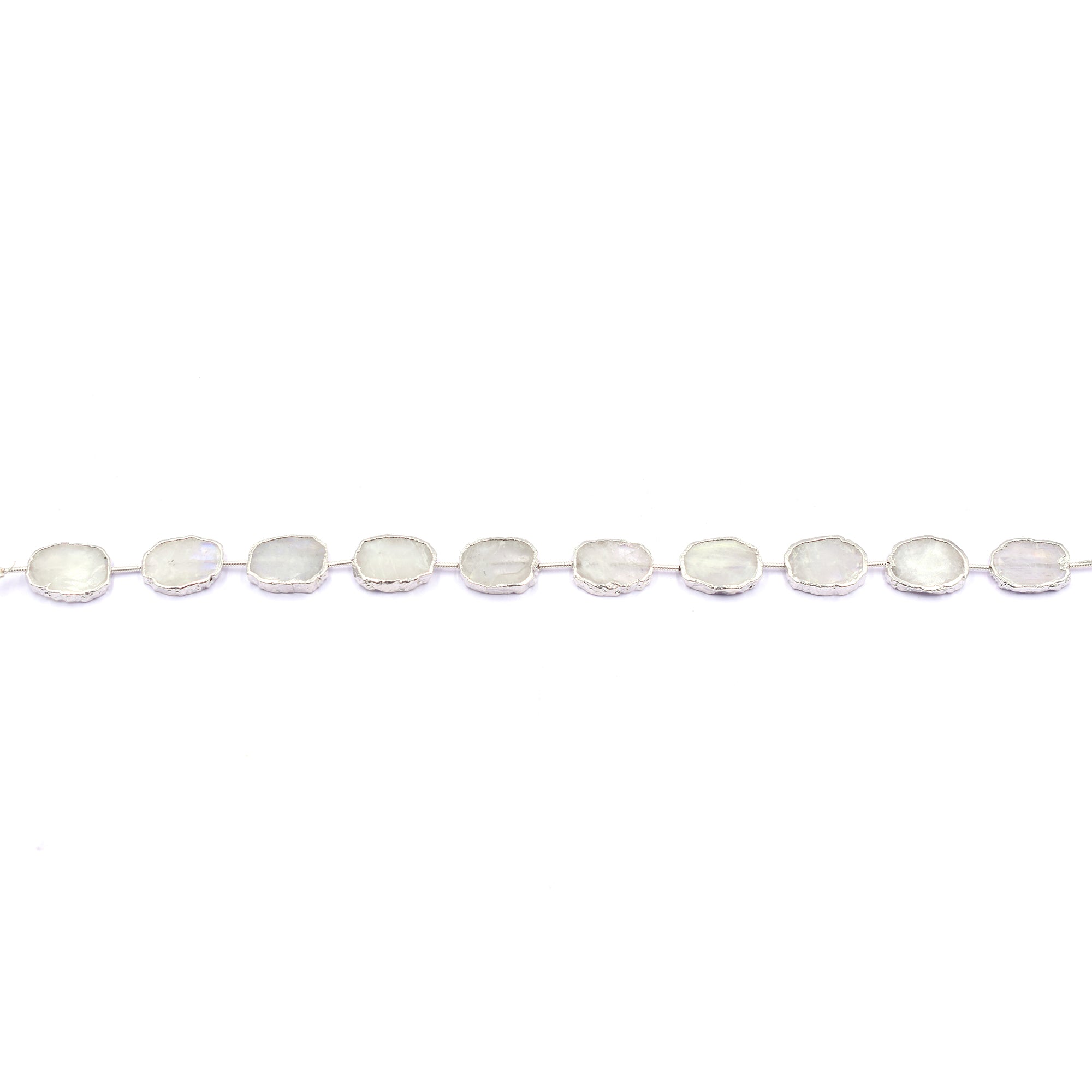 Rainbow Moonstone 15X12 MM Uneven Shape Straight Drilled Rhodium Electroplated Strand