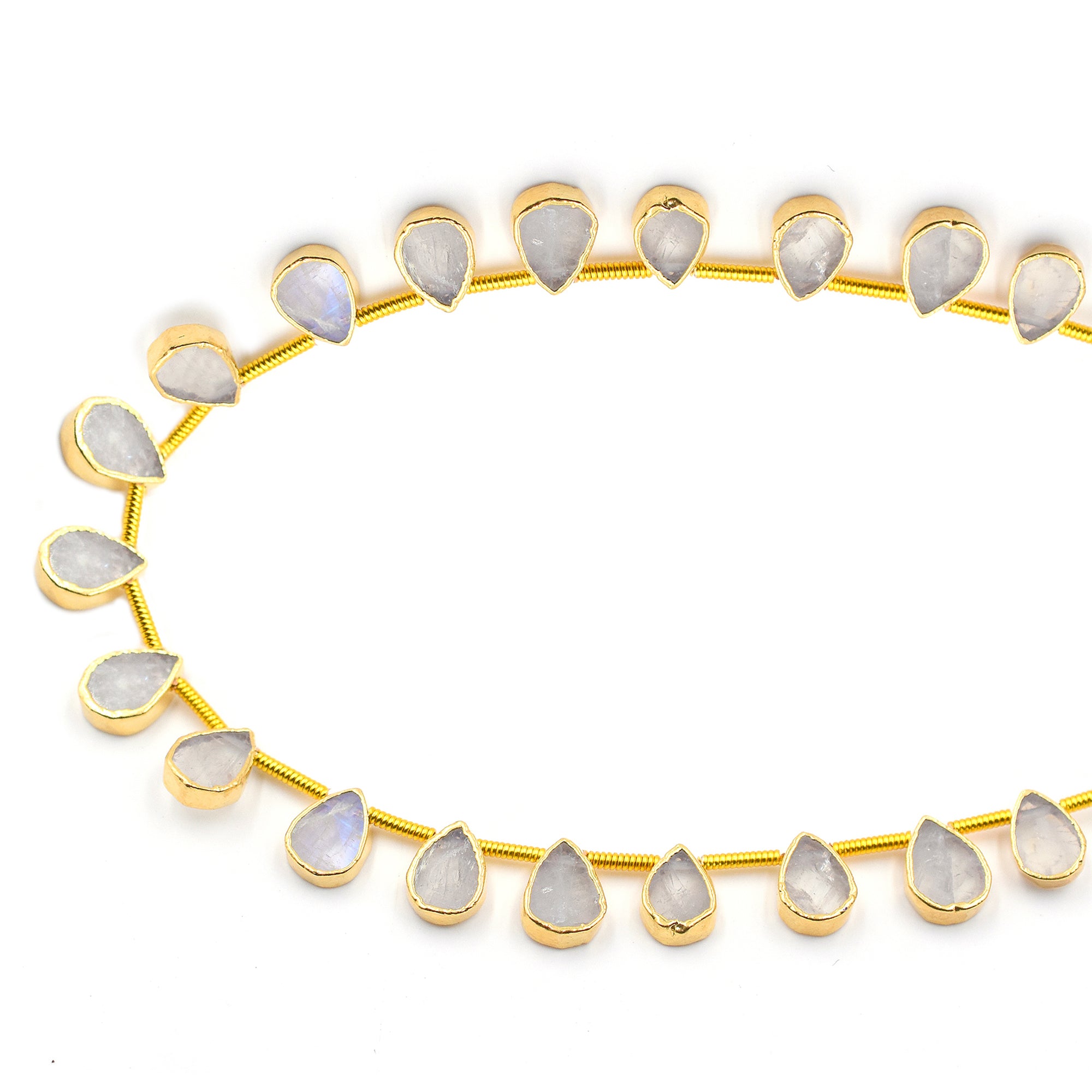Rainbow Moonstone 7X6 MM Pear Shape Side Drilled Gold Electroplated Strand