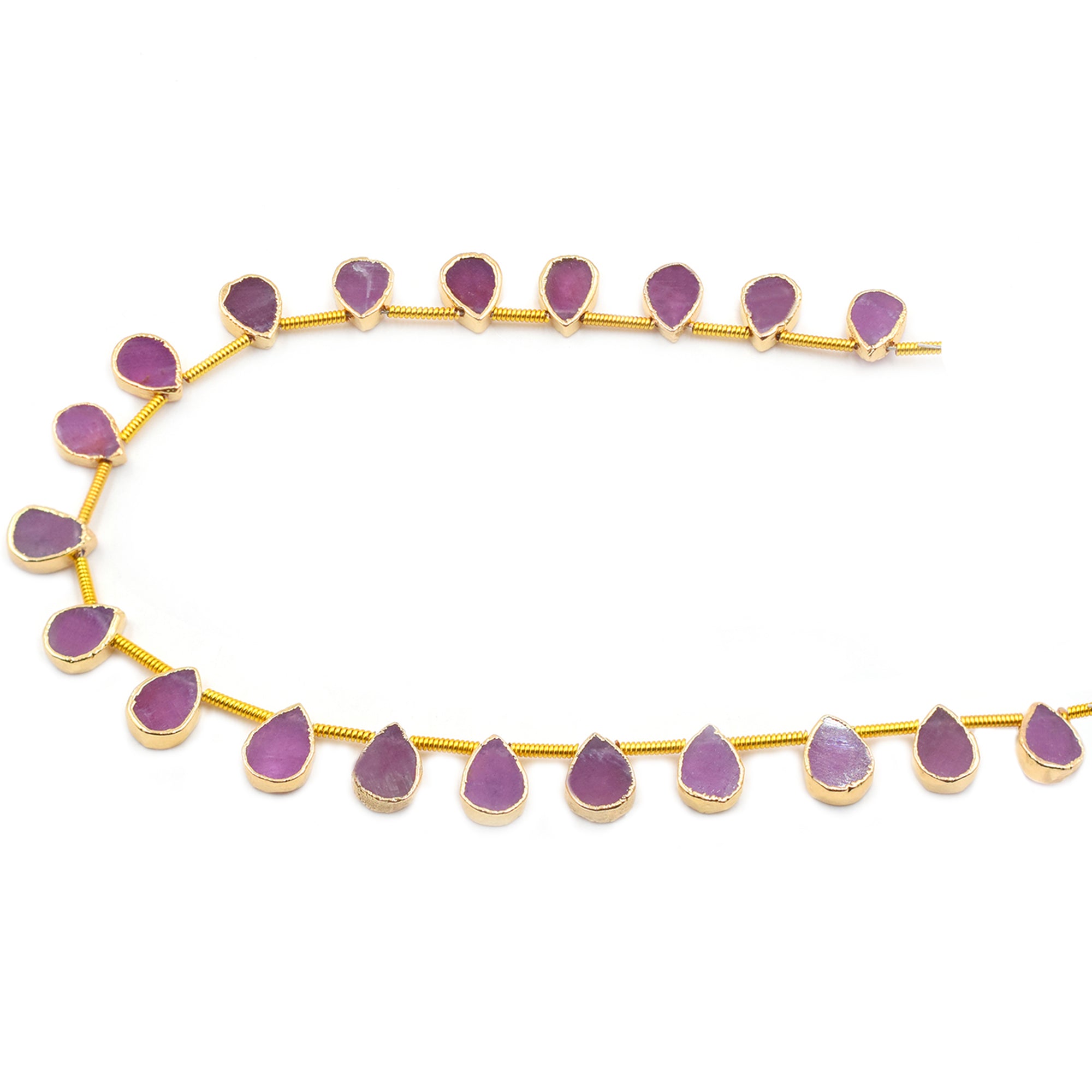 Ruby Corundum Pear Shape 7x6 MM Side Drilled Gold Electroplated Strand
