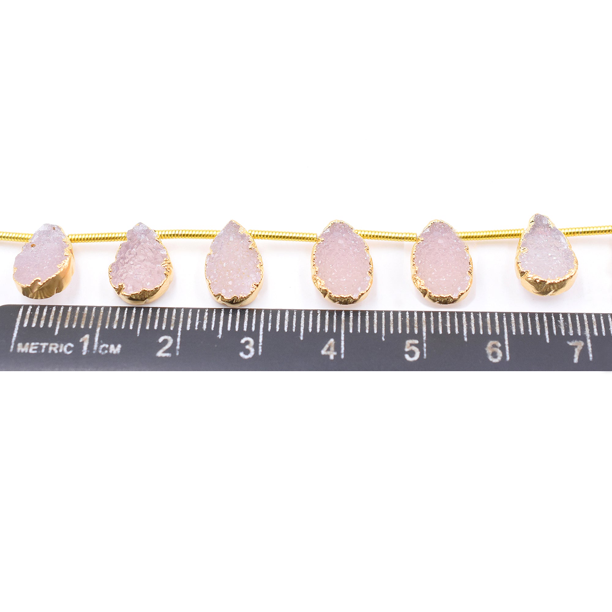 Pink Druzy 12X7 MM Pear Shape Side Drilled Gold Electroplated Strand