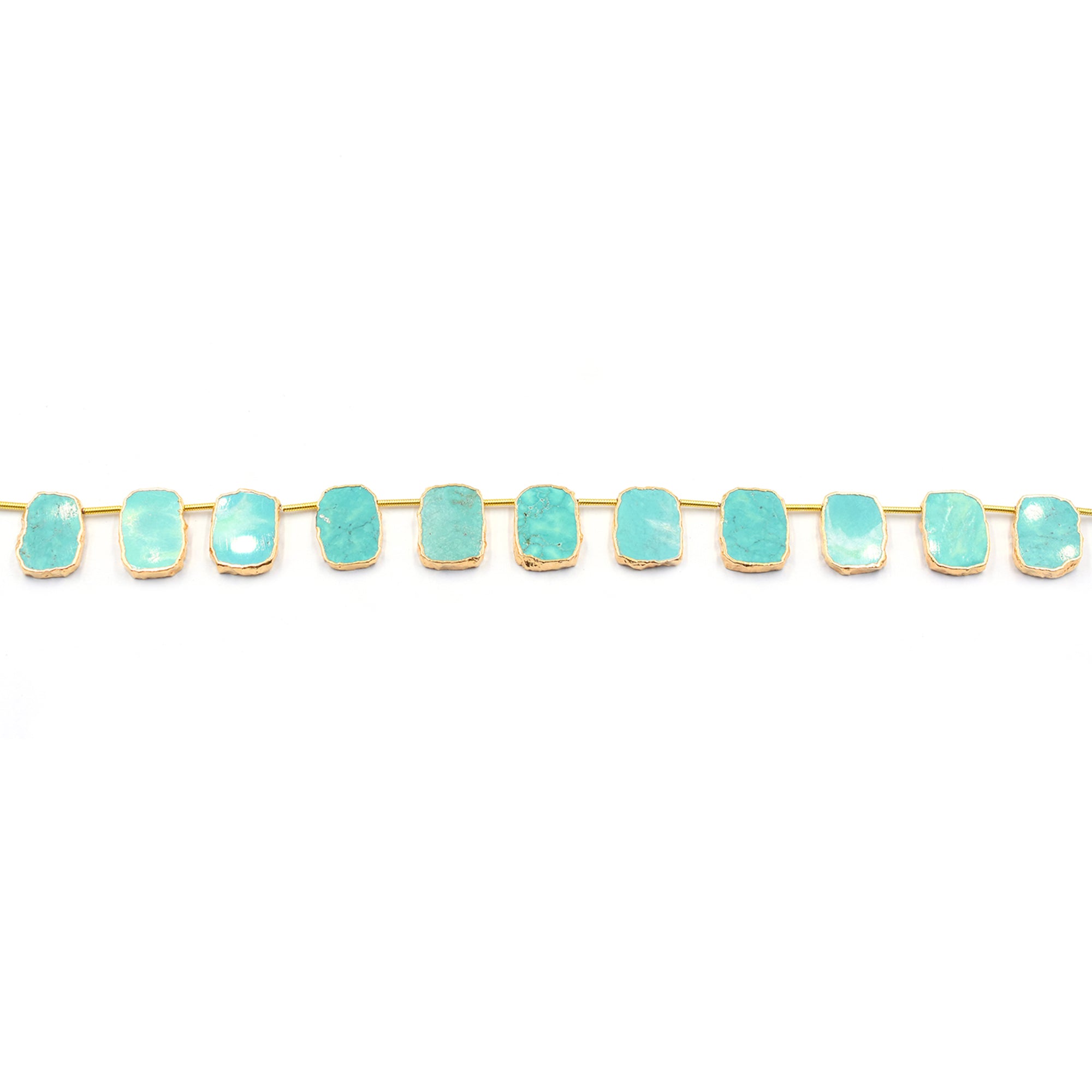 Green Howlite 15X11 MM Rectangle Shape Side Drilled Gold Electroplated Strand