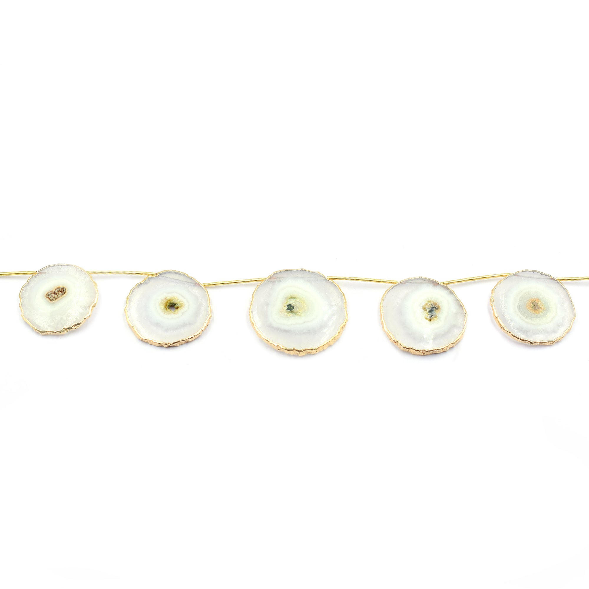 Solar Quartz 30 To 35 MM Round Shape Side Drilled Gold Electroplated Strand