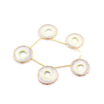 Solar Quartz 25 To 28 MM Round Shape Side Drilled Gold Electroplated Strand