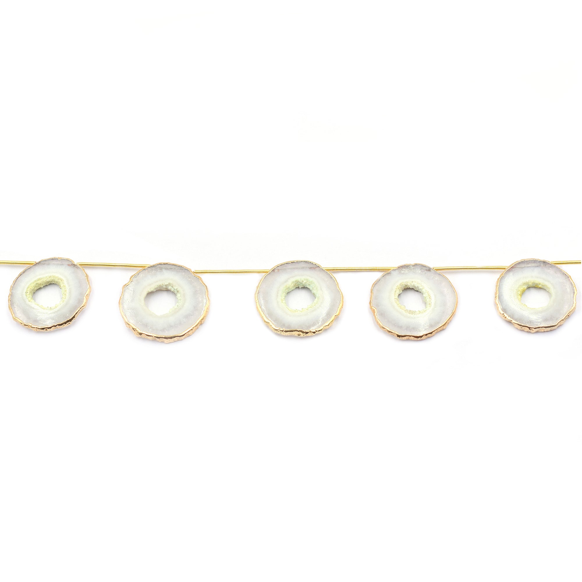 Solar Quartz 25 To 28 MM Round Shape Side Drilled Gold Electroplated Strand