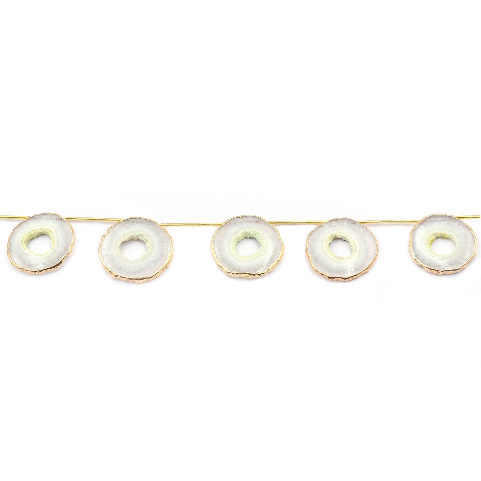 Solar Quartz Round Shape 25 To 28 MM Side Drilled Gold Electroplated Strand