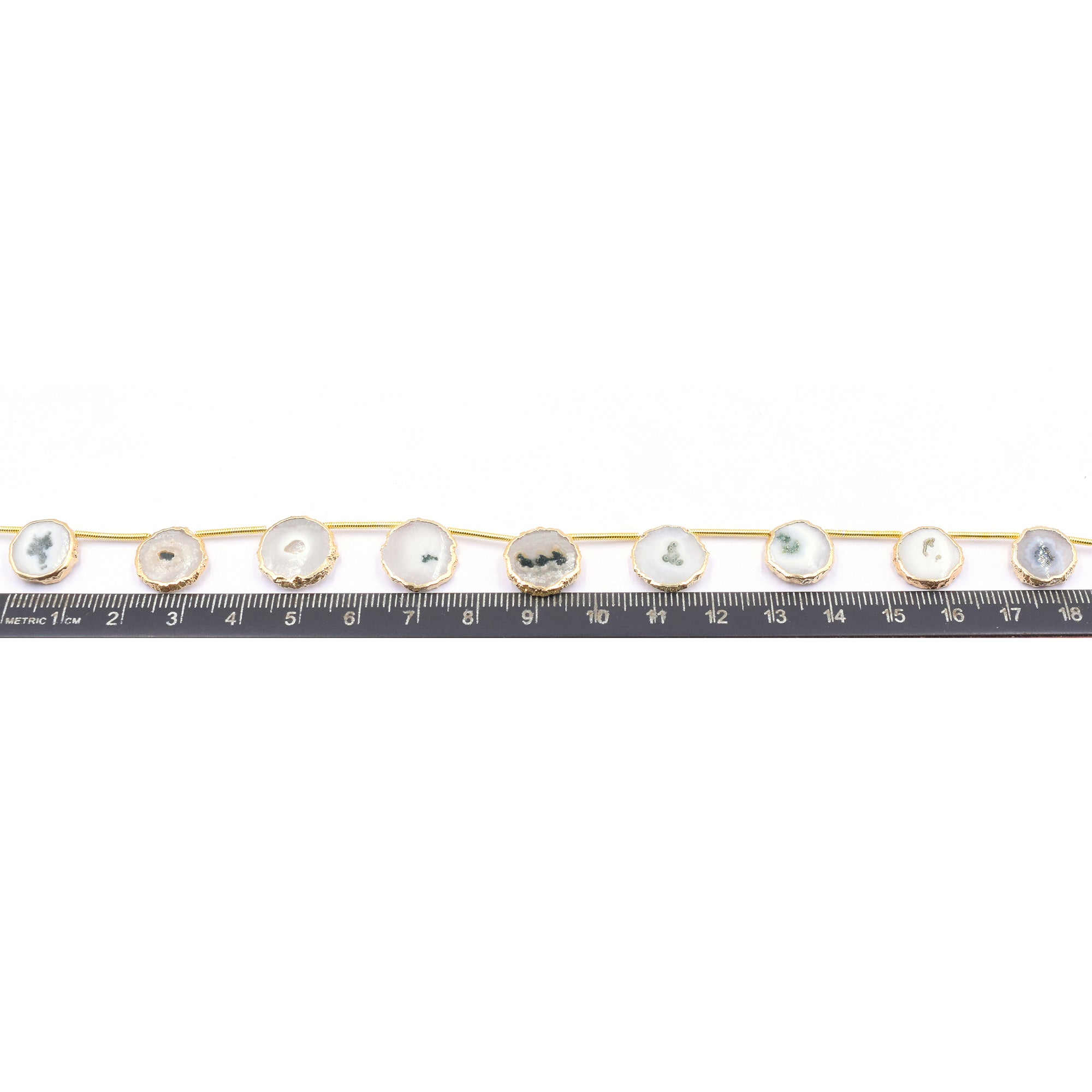 Solar Quartz 14 MM Round Shape Side Drilled Gold Electroplated Strand