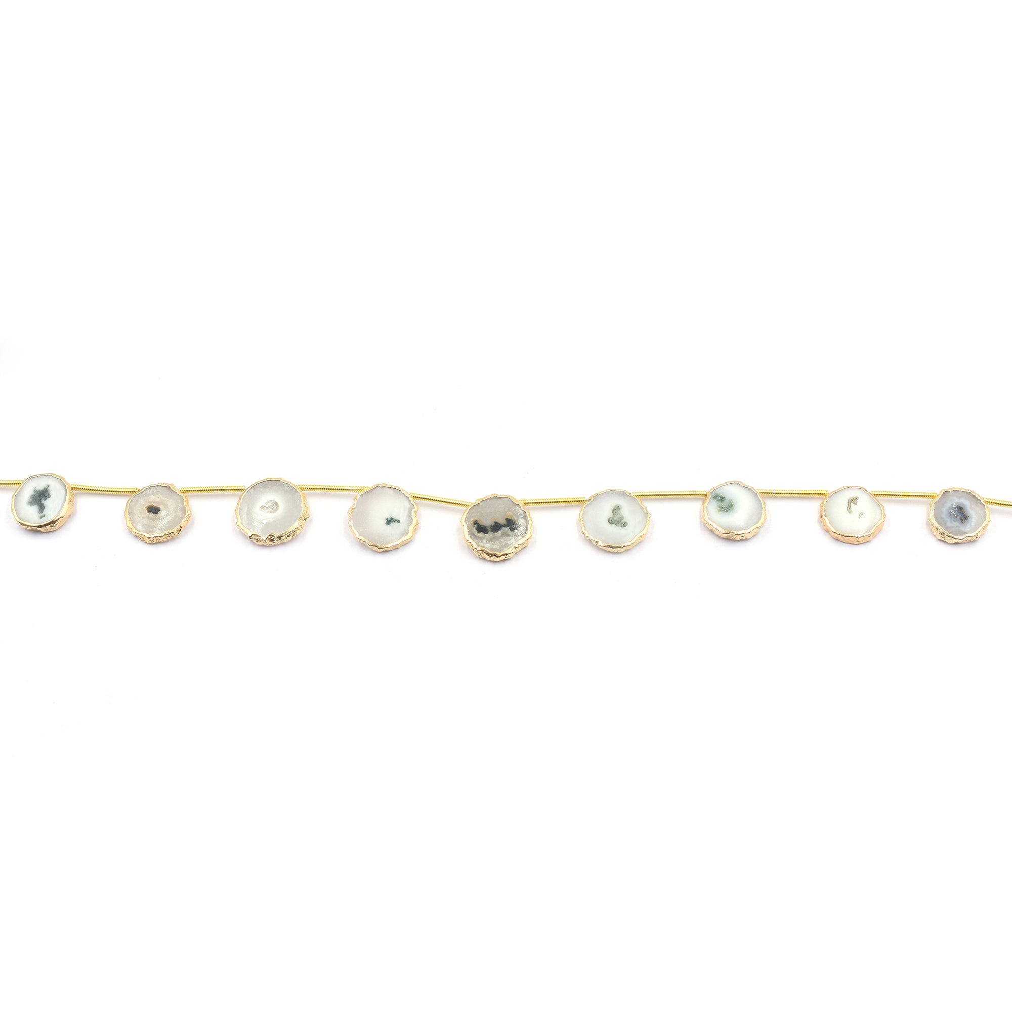 Solar Quartz 14 MM Round Shape Side Drilled Gold Electroplated Strand