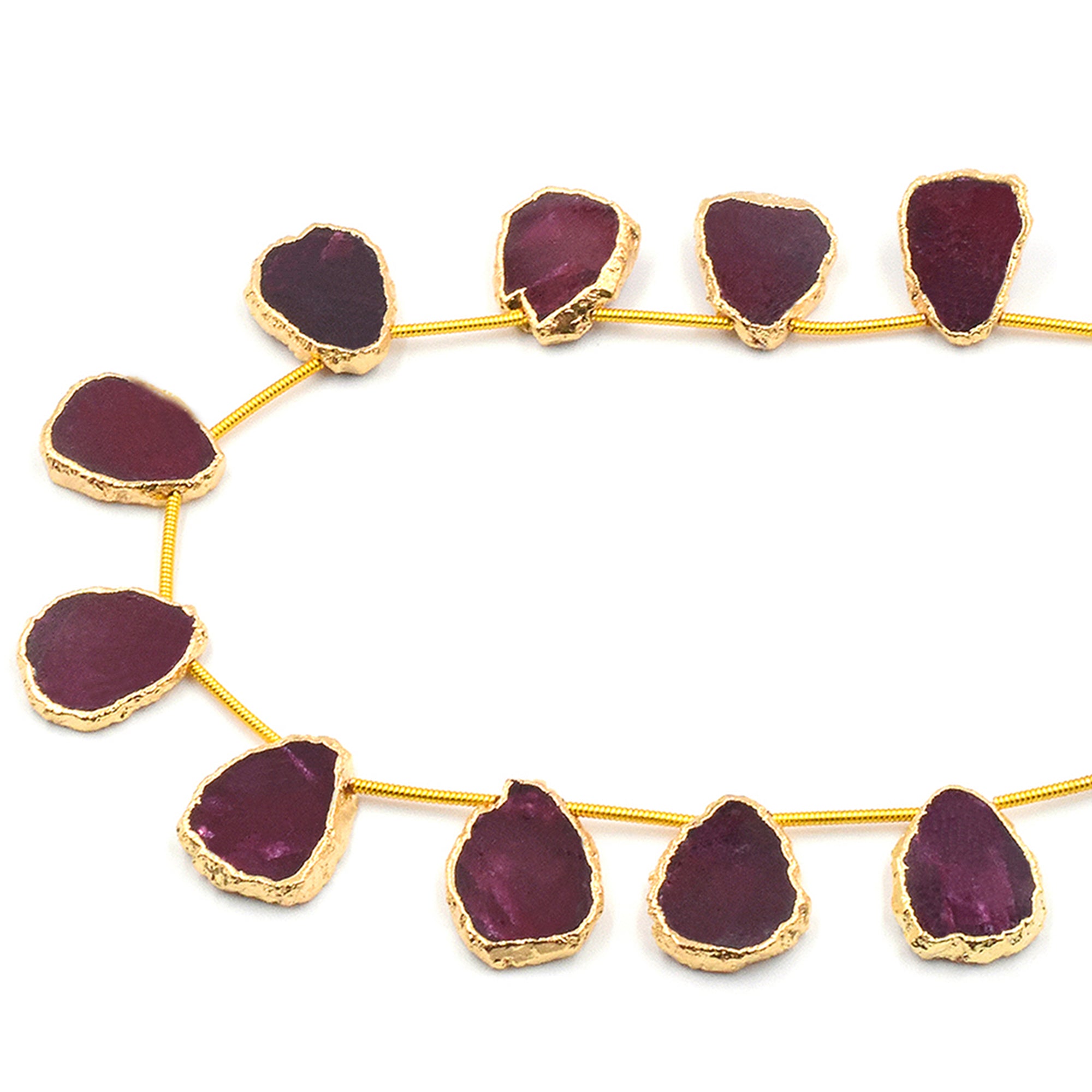 Ruby Corundum Gold Electroplated Strand
