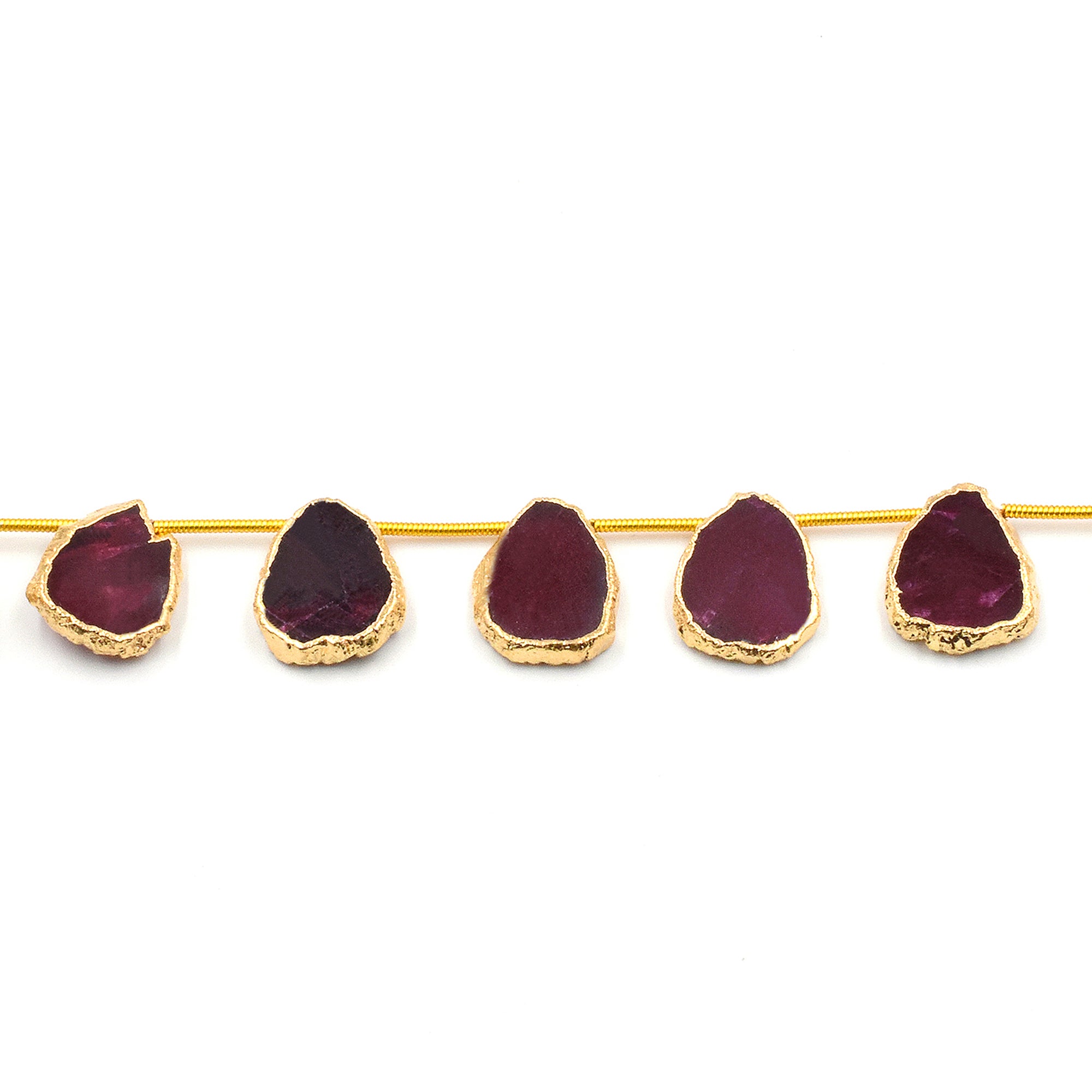 Ruby Corundum 15X11 MM Uneven Shape Side Drilled Gold Electroplated Strand