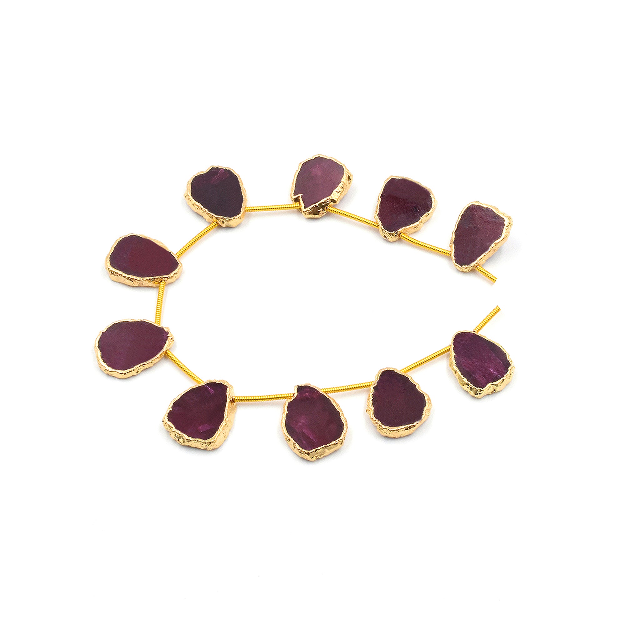 Ruby Corundum 15X11 MM Uneven Shape Side Drilled Gold Electroplated Strand