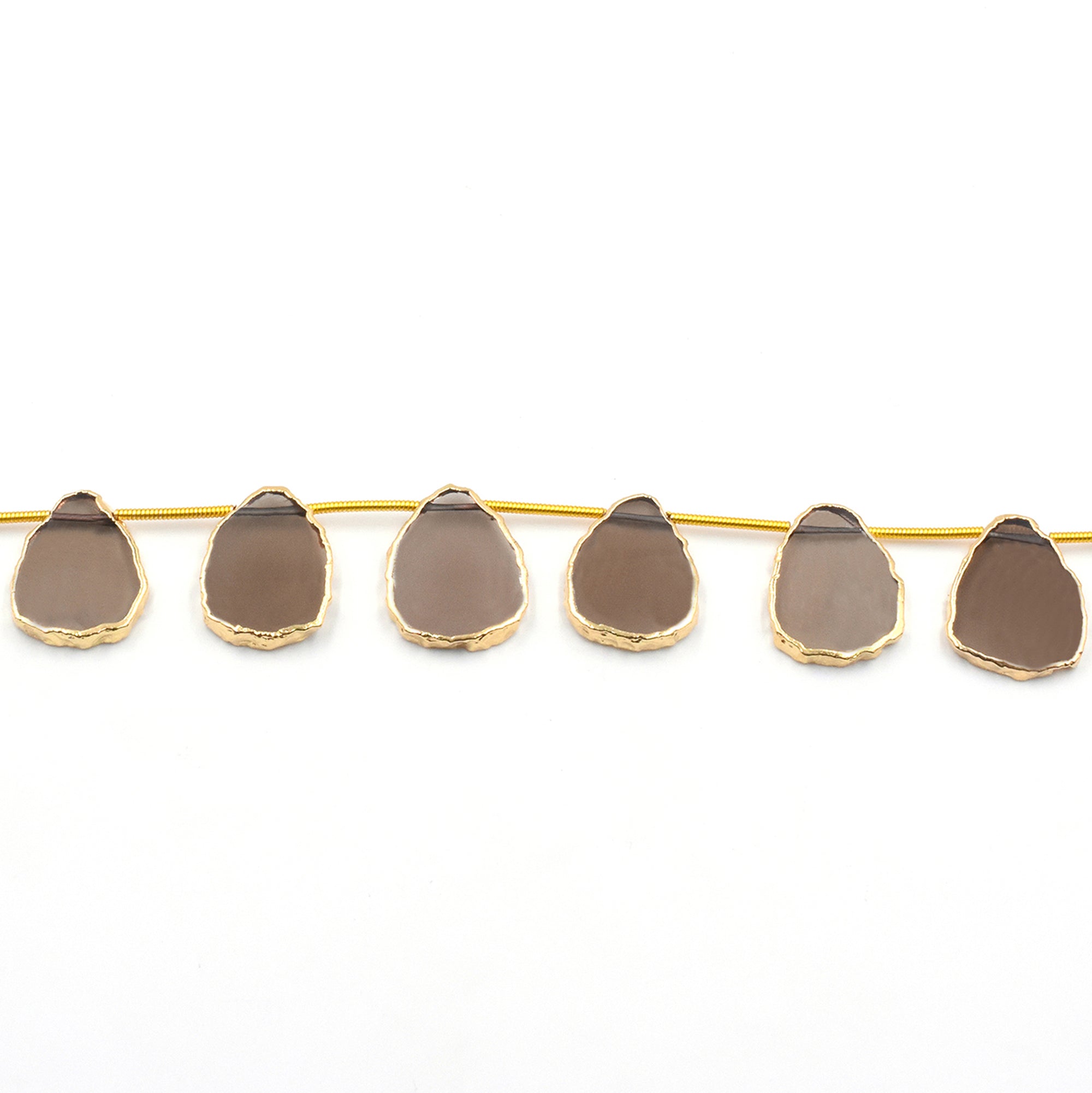 Smoky Quartz 15X11 MM Uneven Shape Side Drilled Gold Electroplated Strand