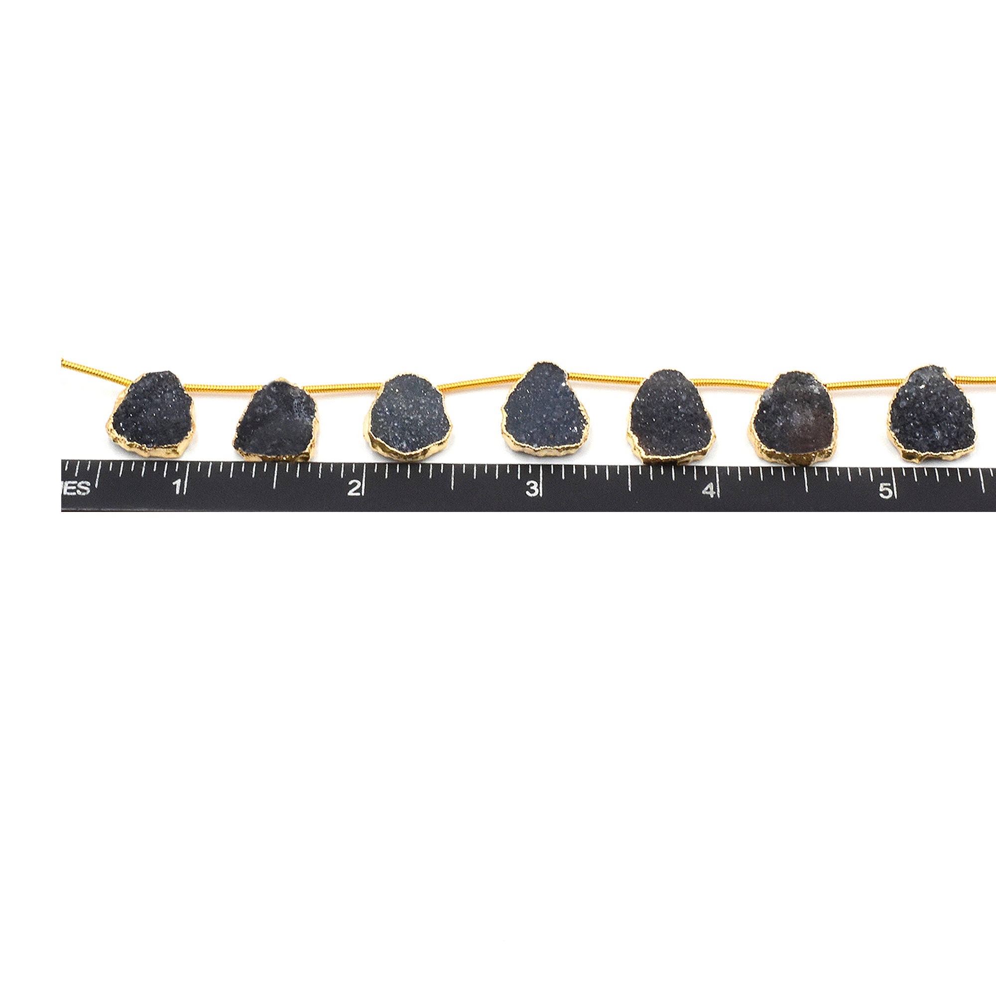 Black Druzy 15X11 MM Uneven Shape Side Drilled Gold Electroplated Strand