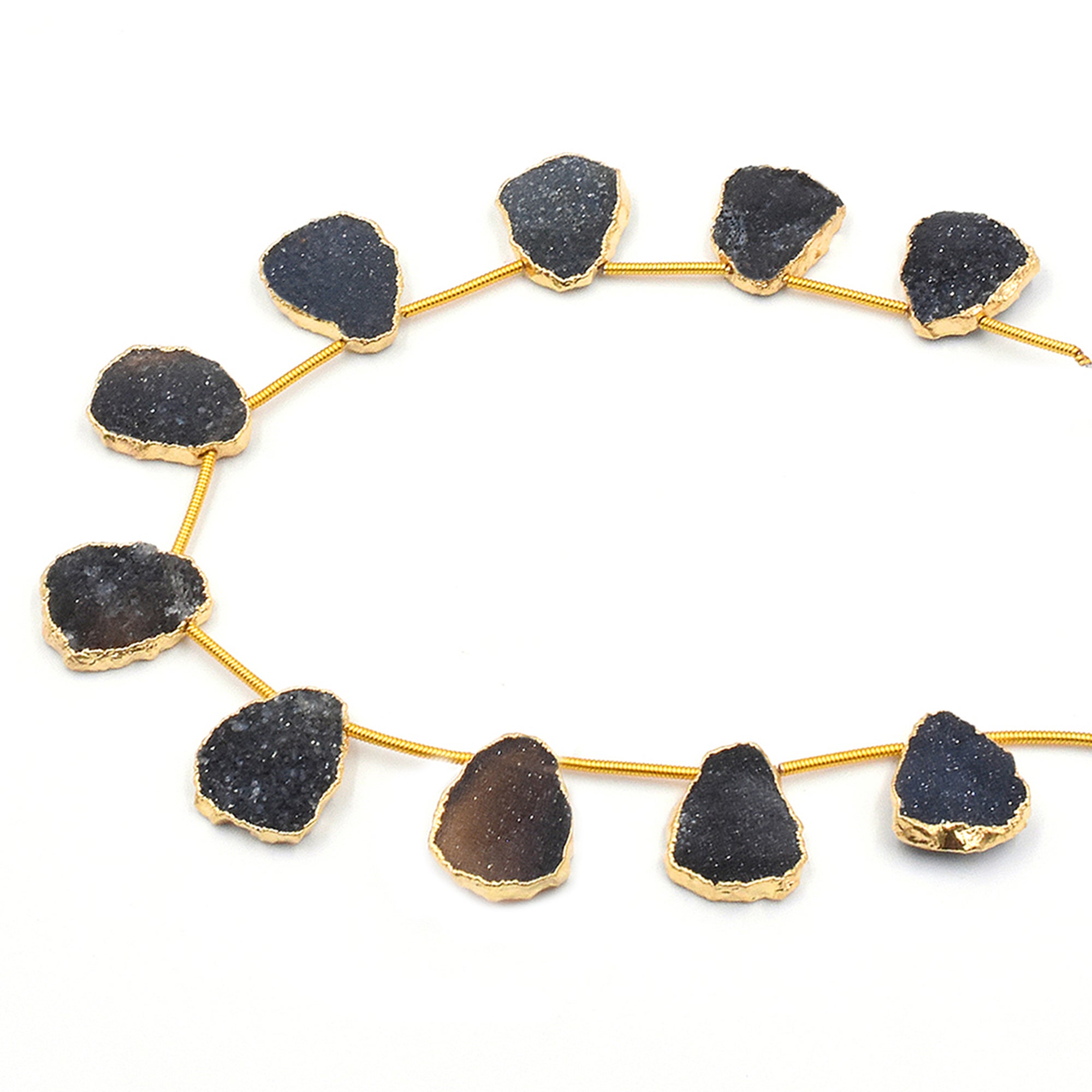Black Druzy 15X11 MM Uneven Shape Side Drilled Gold Electroplated Strand