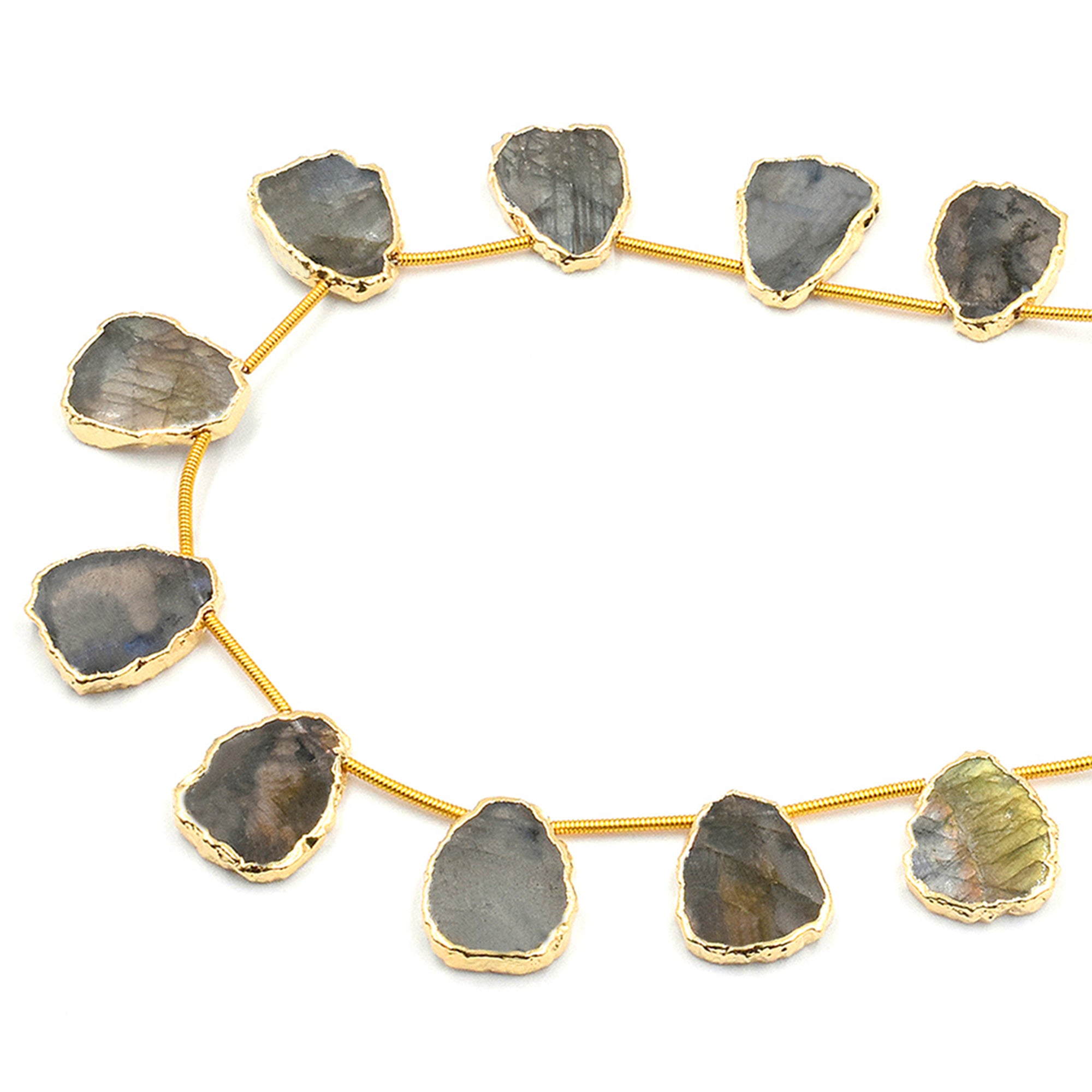 Labradorite 15X11 MM Uneven Shape Side Drilled Gold Electroplated Strand