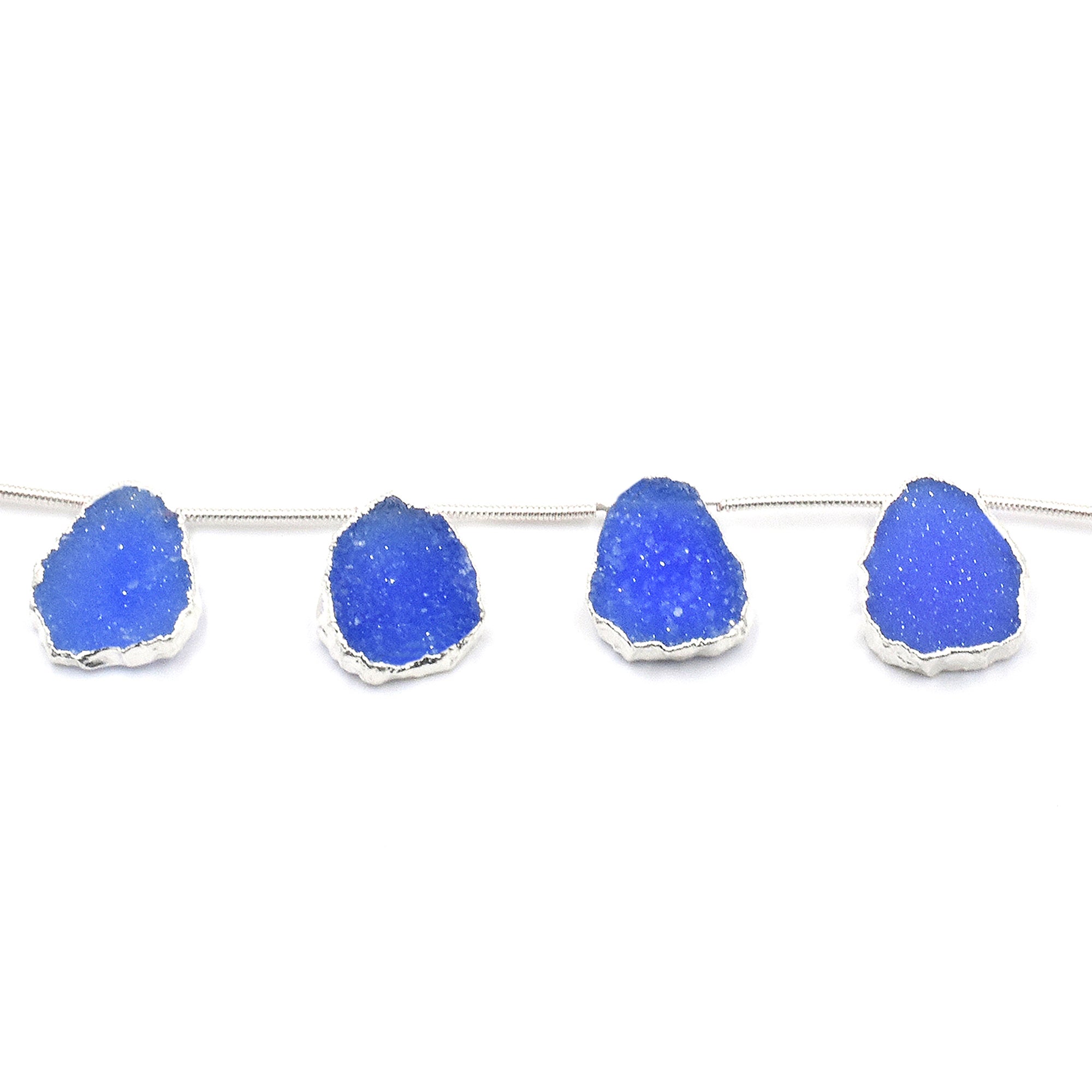 silver electroplated Blue Druzy pendant in Uneven shape
