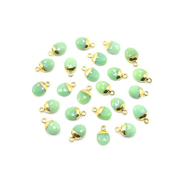 Chrysoprase Chalcedony 10X8 MM Oval Shape Gold Electroplated Pendant (Set Of 2 Pcs)