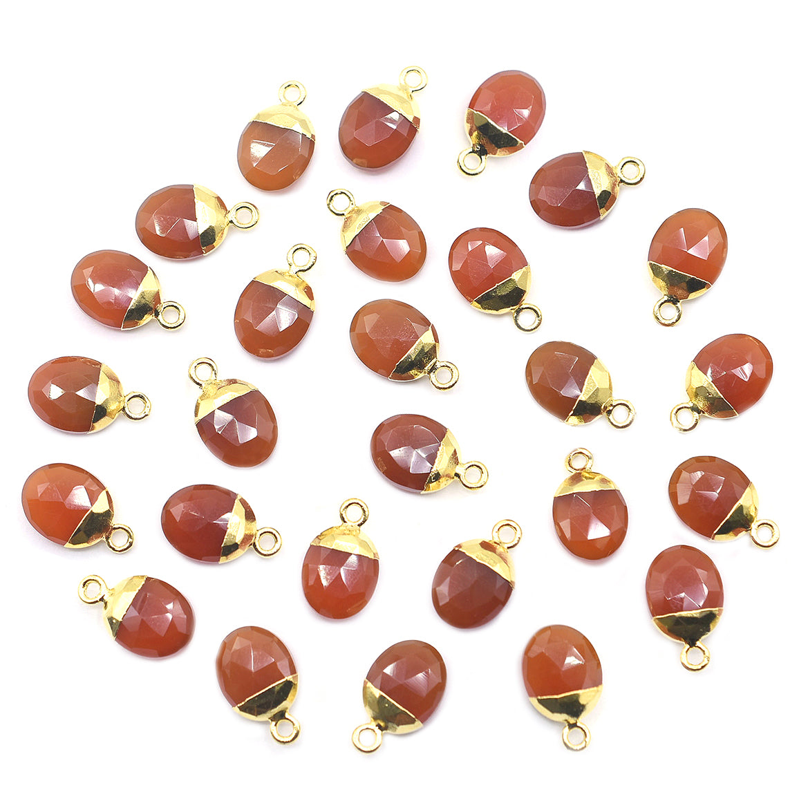 Red Agate 10X8 MM Oval Shape Gold Electroplated Pendant (Set Of 2 Pcs)