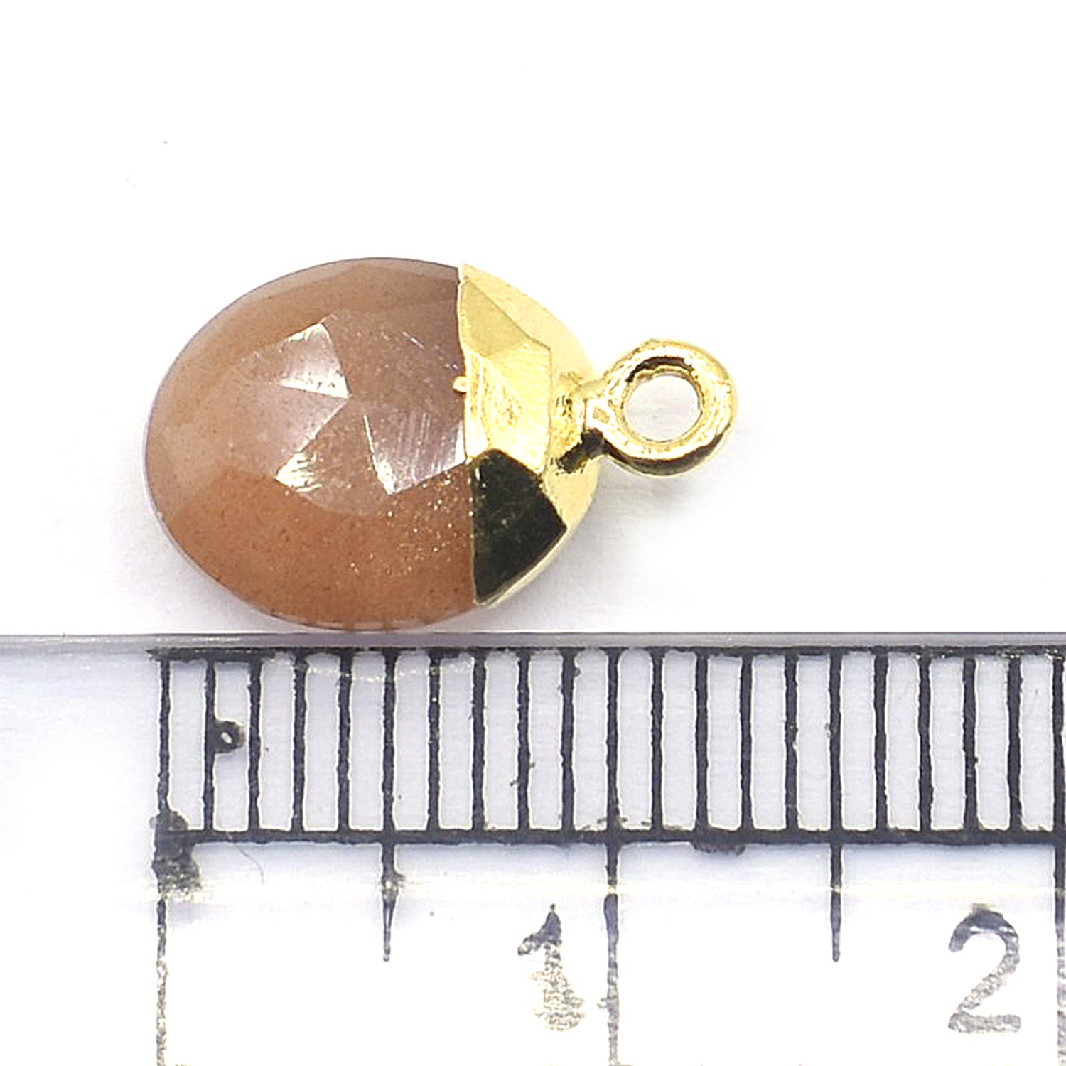 Peach Moonstone Oval Shape 10 x 8 MM Gold Electroplated Pendant (Set Of 2 Pcs)
