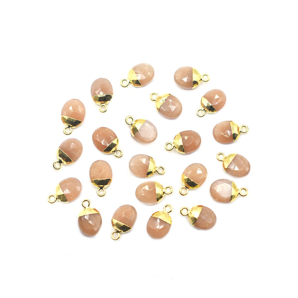 Peach Moonstone 10X8 MM Oval Shape Gold Electroplated Pendant (Set Of 2 Pcs)