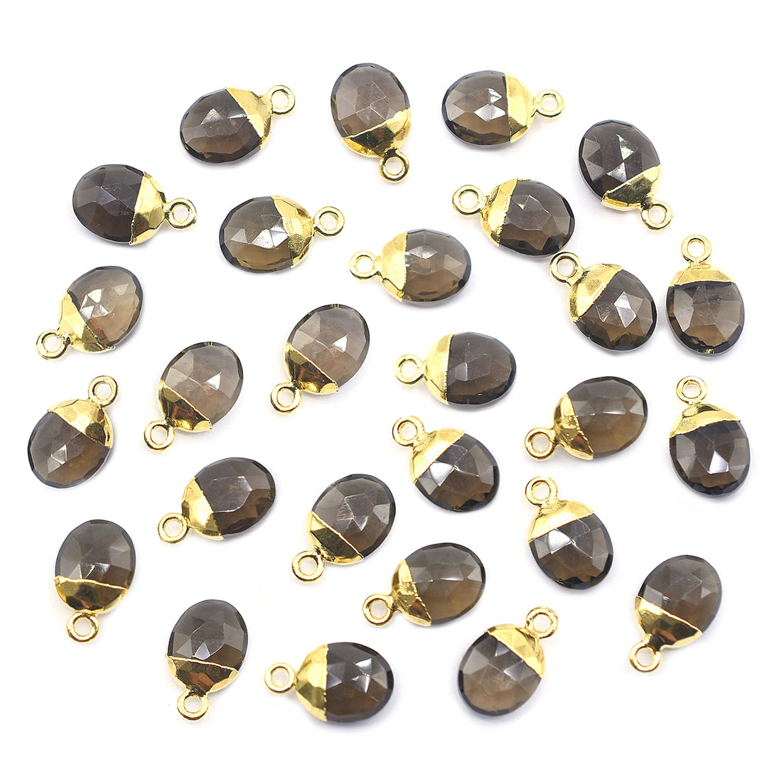Smoky Quartz 10X8 MM Oval Shape Gold Electroplated Pendant (Set Of 2 Pcs)