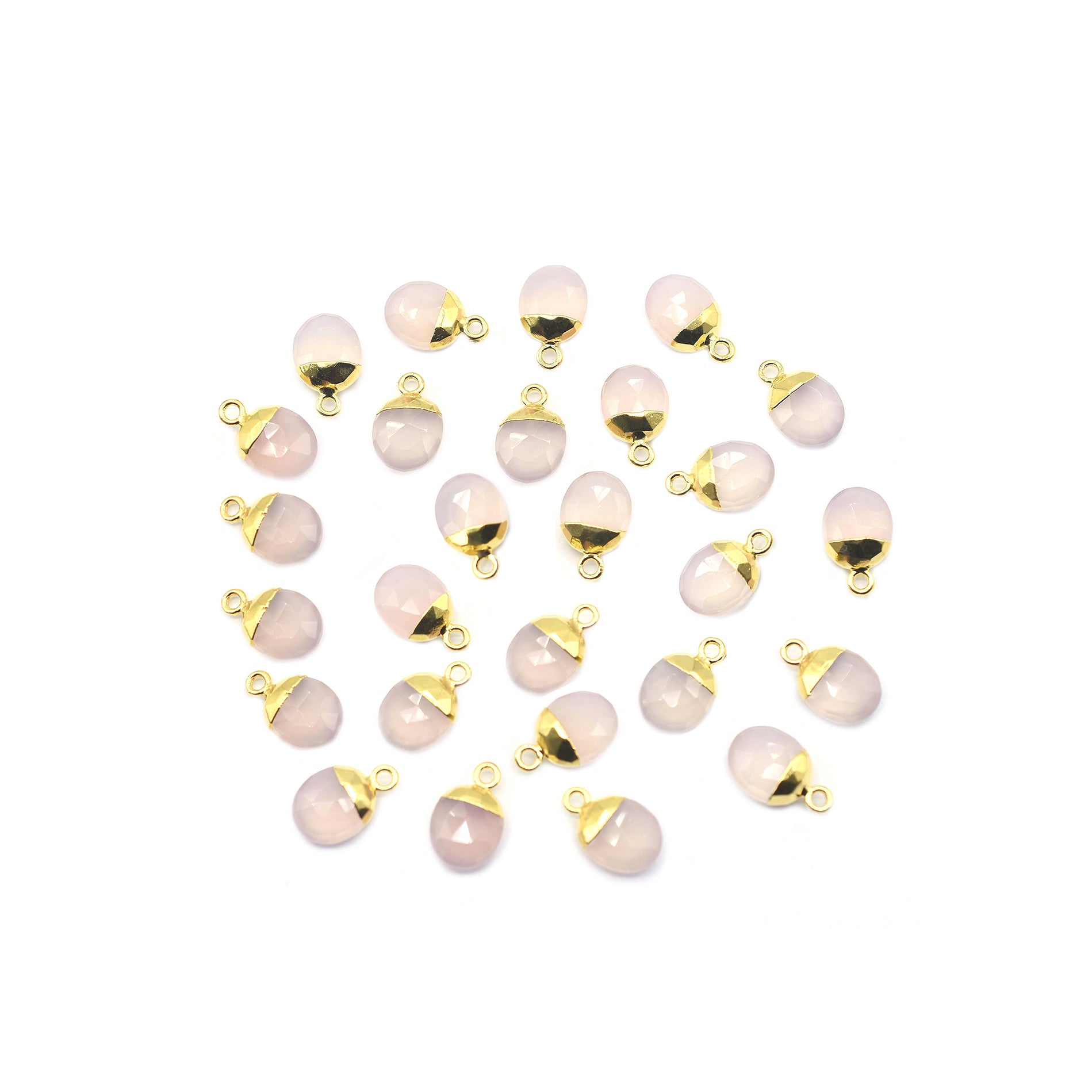 Rose Quartz 10X8 MM Oval Shape Gold Electroplated Pendant (Set Of 2 Pcs)