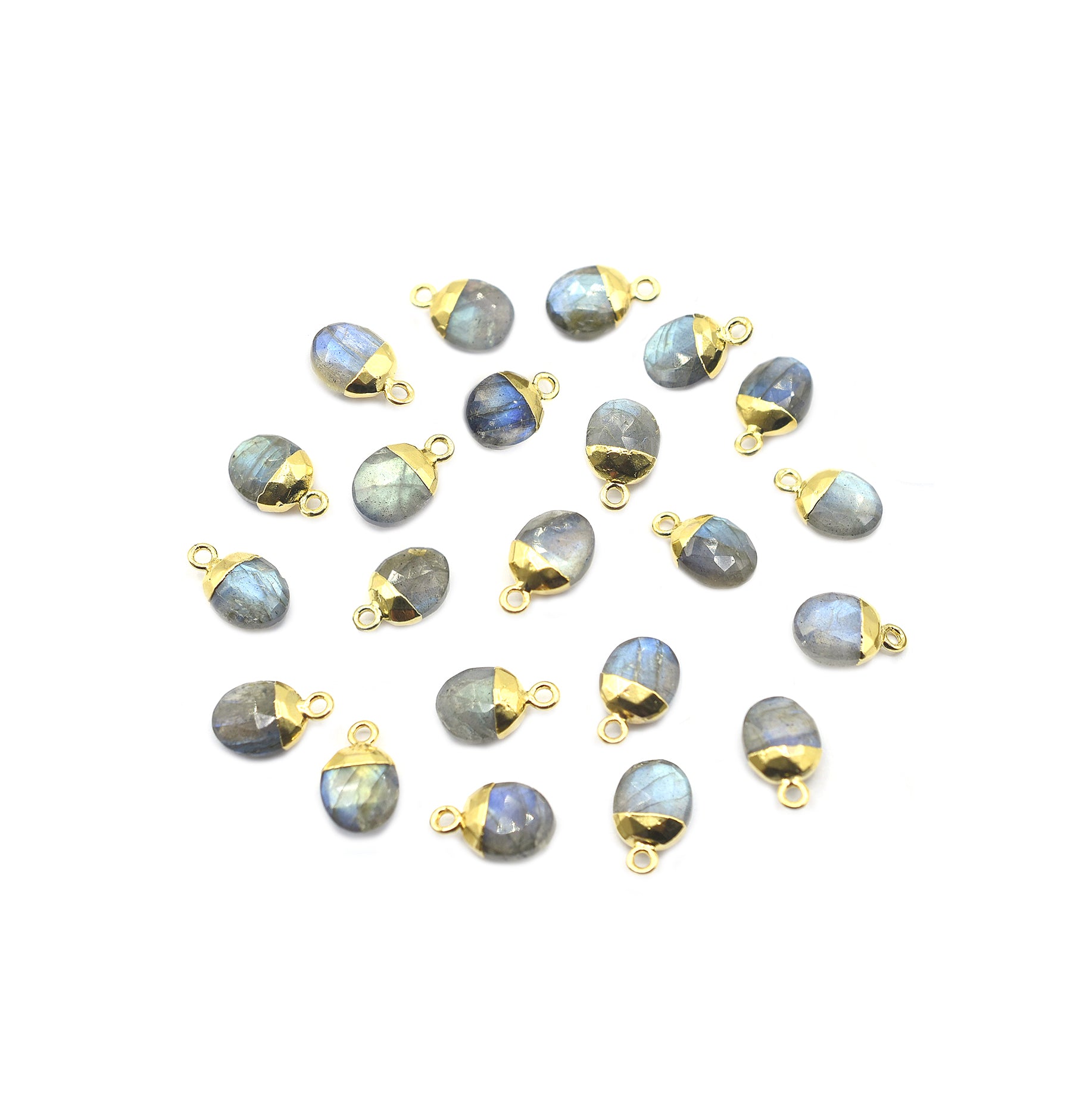 Labradorite 10X8 MM Oval Shape Gold Electroplated Pendant (Set Of 2 Pcs)