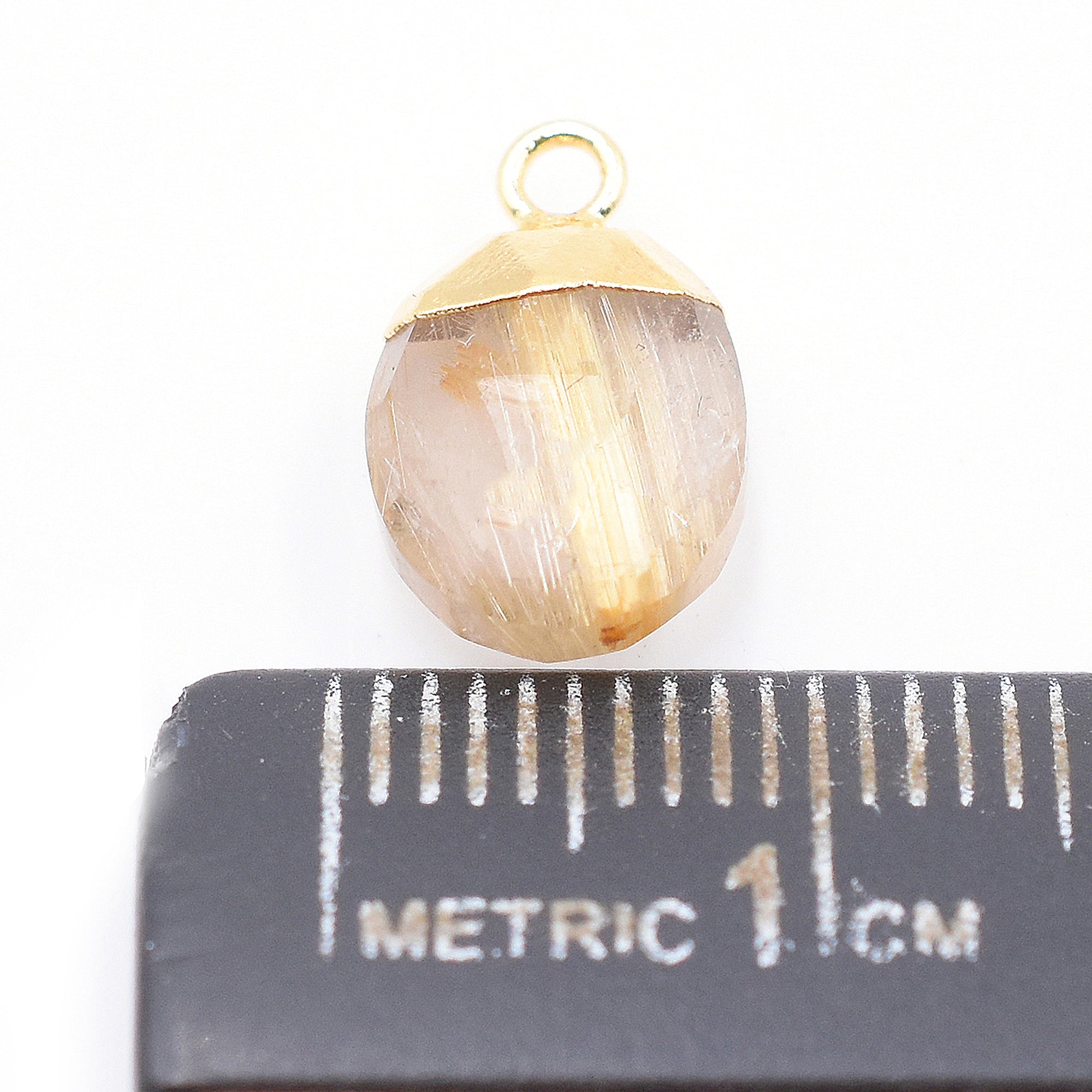Golden Rutilated Quartz 10X8 MM Oval Shape Gold Electroplated Pendant (Set Of 2 Pcs)