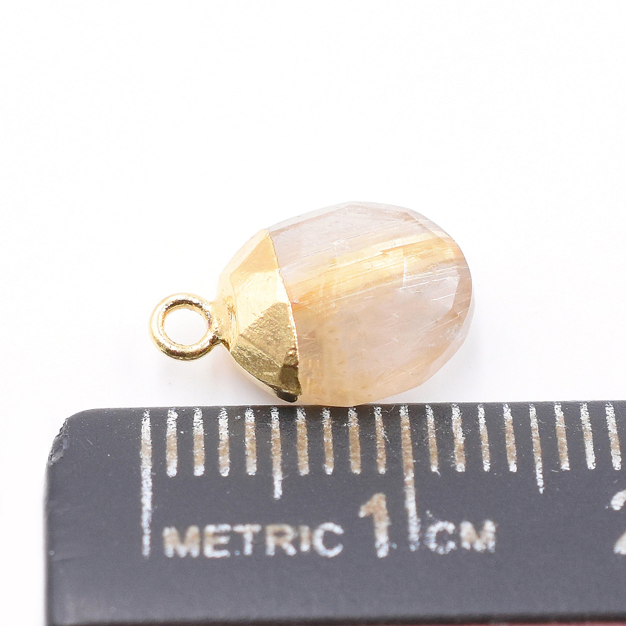 Golden Rutilated Quartz 10X8 MM Oval Shape Gold Electroplated Pendant (Set Of 2 Pcs)