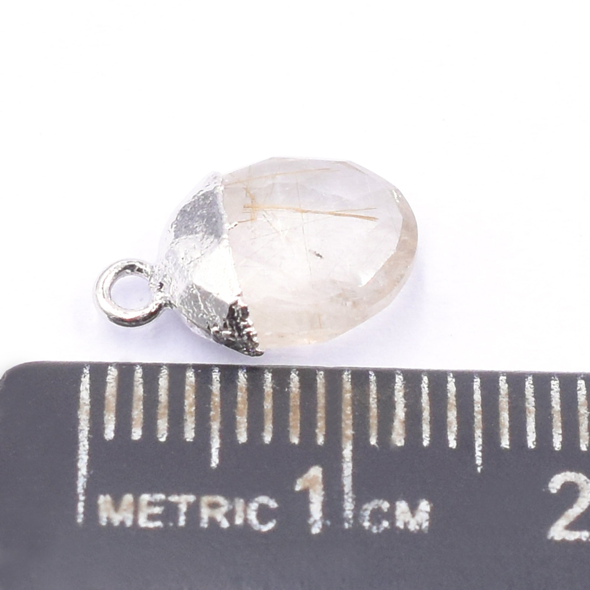 Golden Rutilated Quartz 10X8 MM Oval Shape Rhodium Electroplated Pendant (Set Of 2 Pcs)