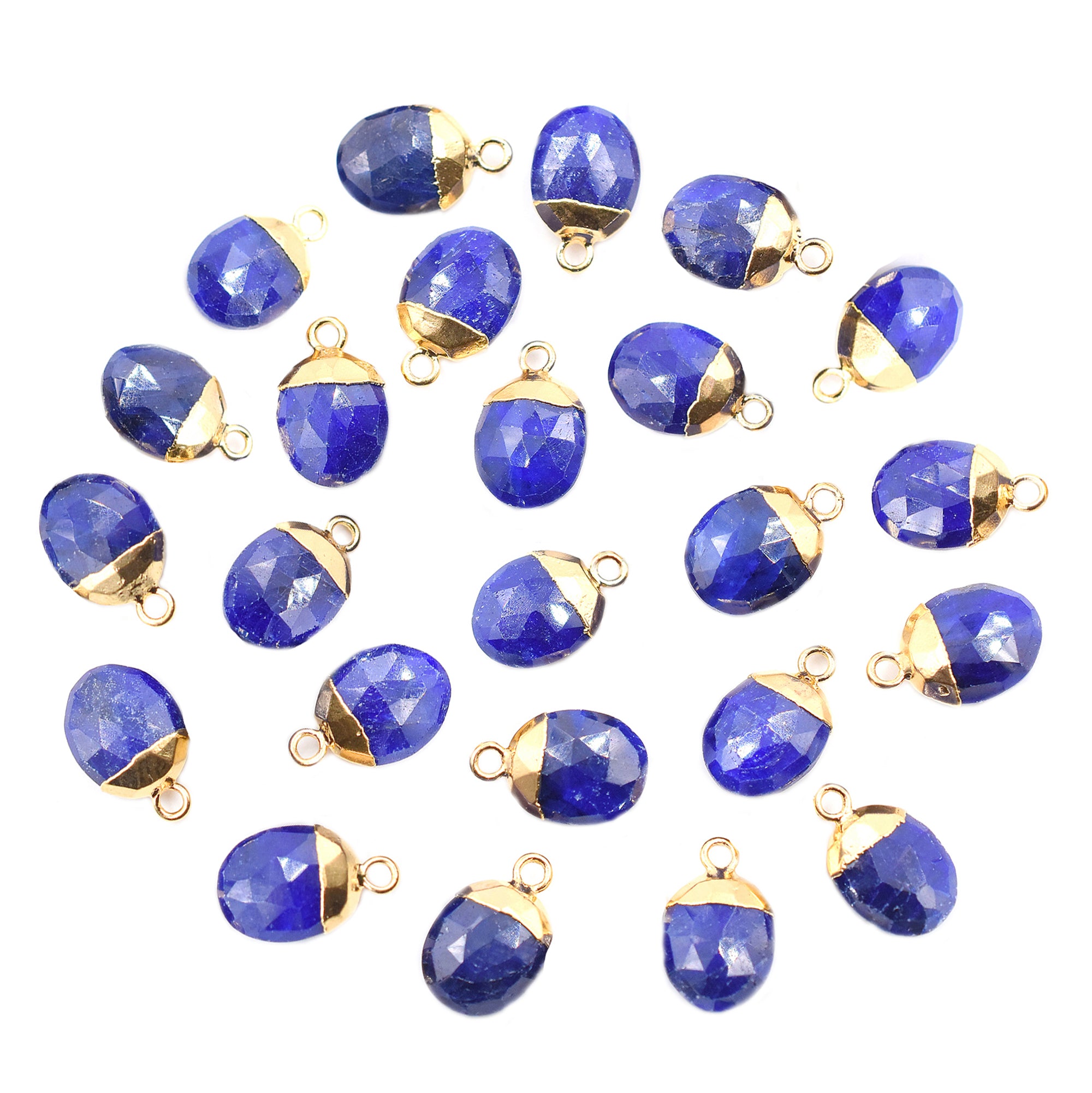Lapis Lazuli 10X8 MM Oval Shape Gold Electroplated Pendant (Set Of 2 Pcs)