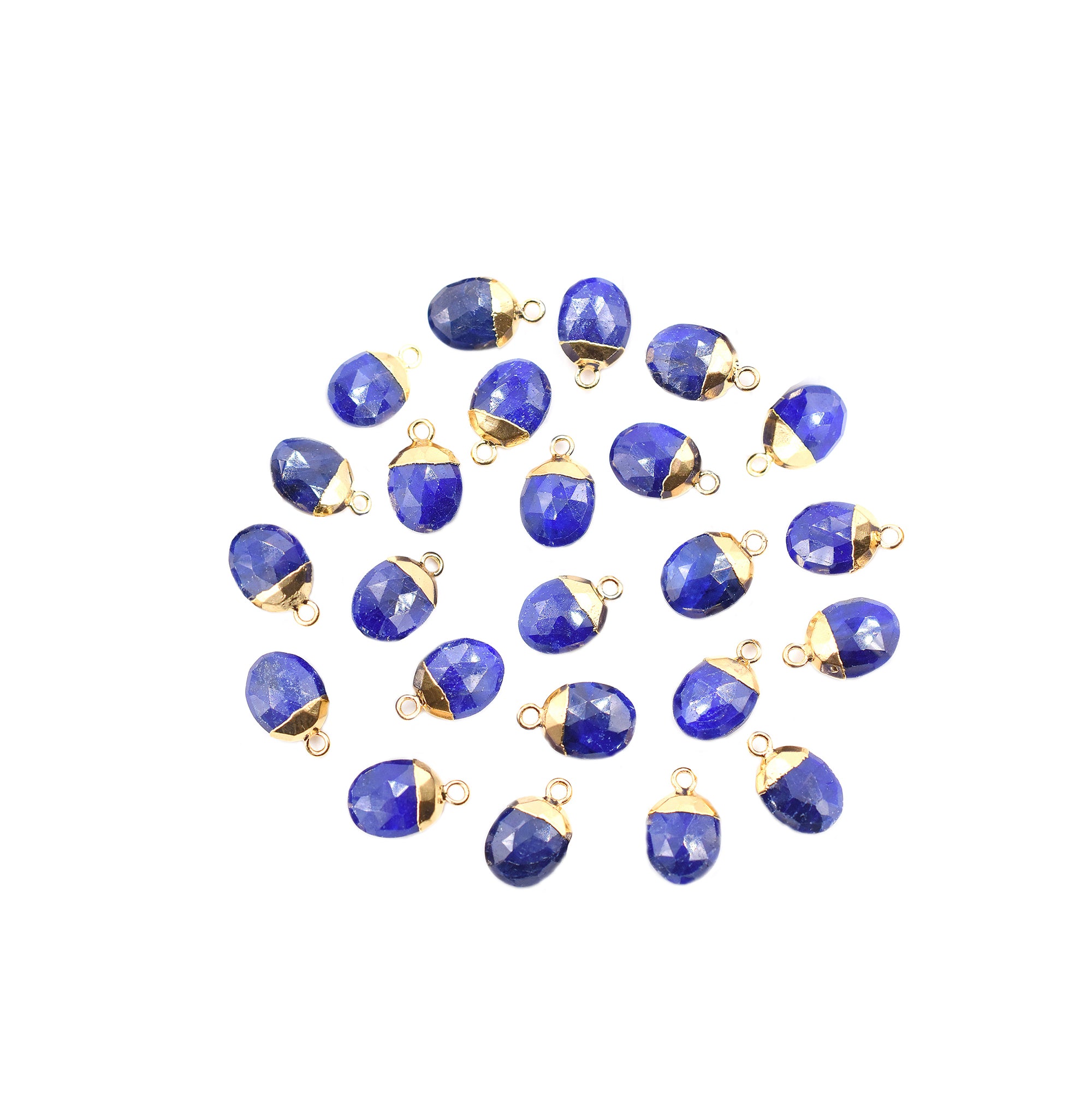 Lapis Lazuli 10X8 MM Oval Shape Gold Electroplated Pendant (Set Of 2 Pcs)