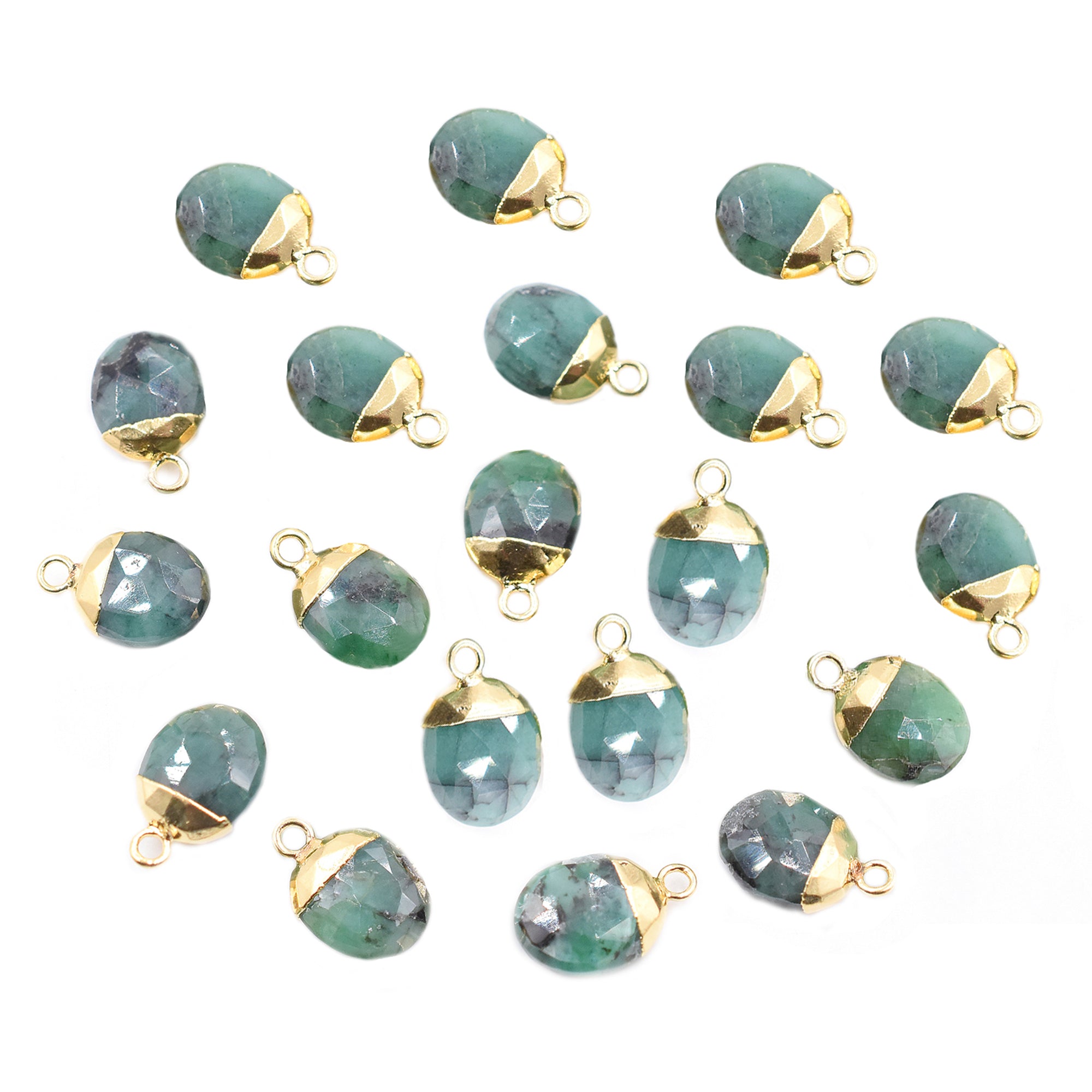 Raw Emerald Oval Shape 10 x 8 MM Gold Electroplated Pendant (Set Of 2 Pcs)