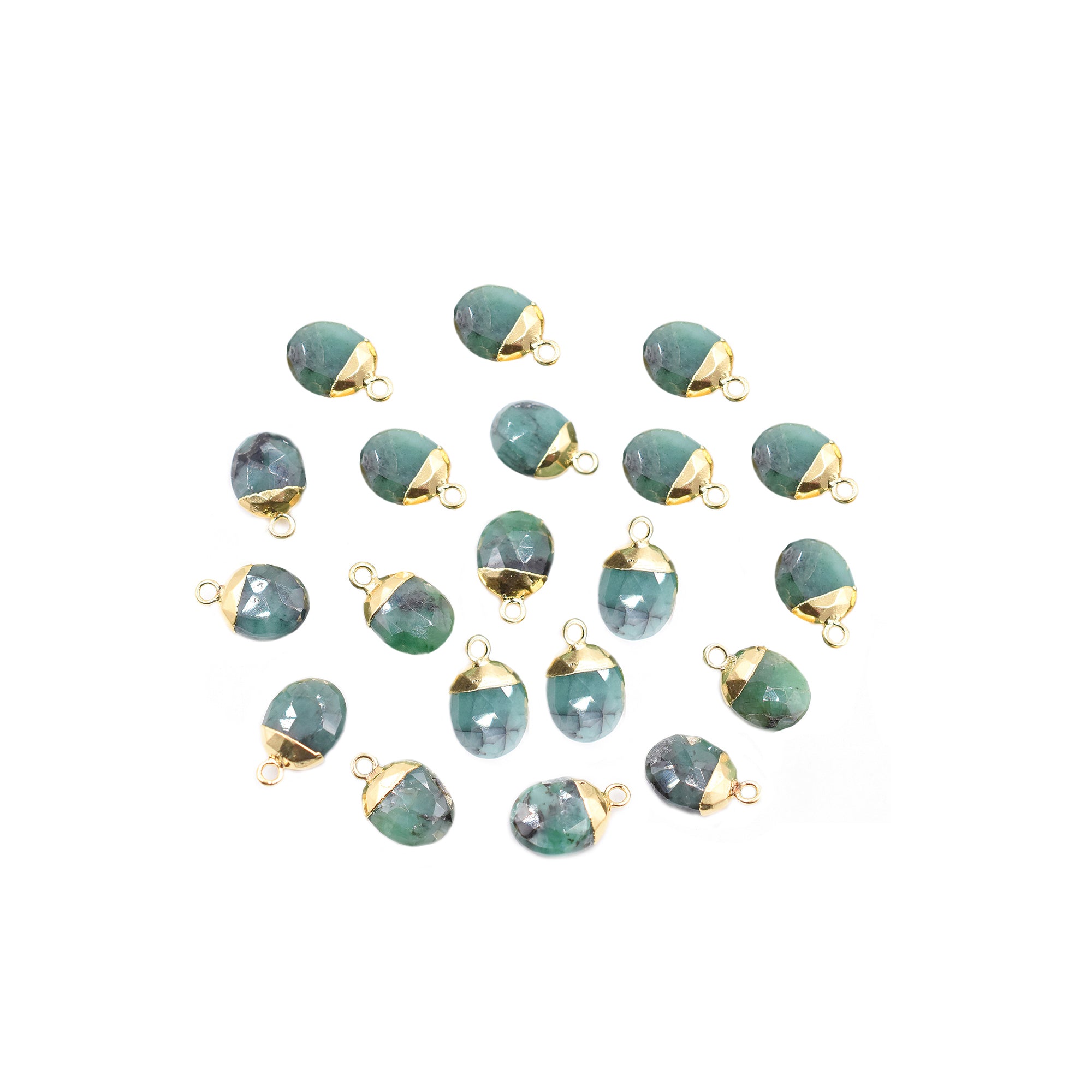 Raw Emerald 10X8 MM Oval Shape Gold Electroplated Pendant (Set Of 2 Pcs)