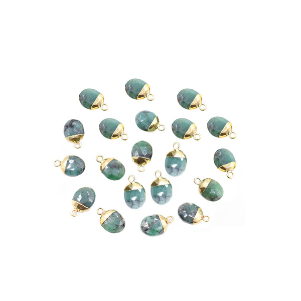Raw Emerald 10X8 MM Oval Shape Gold Electroplated Pendant (Set Of 2 Pcs)