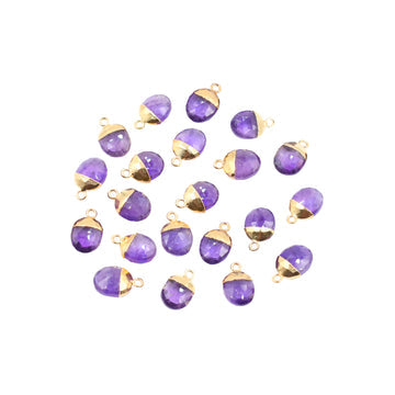 Amethyst 10X8 MM Oval Shape Gold Electroplated Pendant (Set Of 2 Pcs)